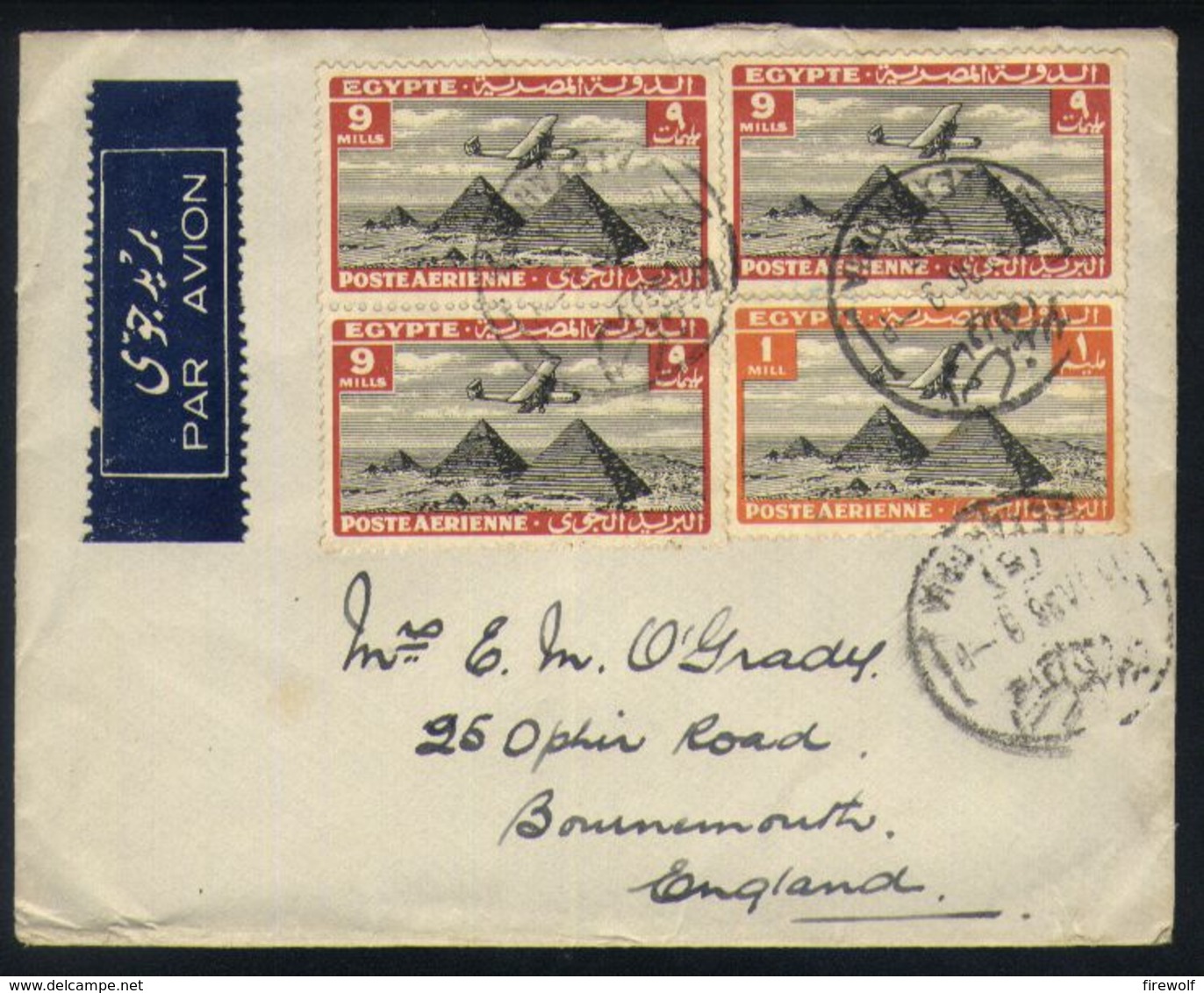 E28 - Egypt - Airmail - Cover 1936 - Alexandria To Bournemouth England - Luchtpost