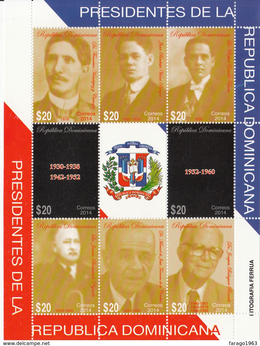 2014 Dominican Republic Dominicana Presidents Miniature Sheet Of 8 Complete MNH - Dominicaine (République)