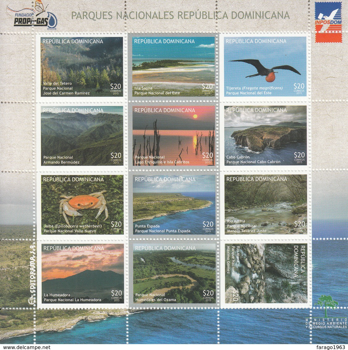 2015 Dominican Republic Dominicana National Parks Birds Whales Marine Life Complete Set Of 4 Miniature Sheets Of 12  MNH - Dominicaine (République)