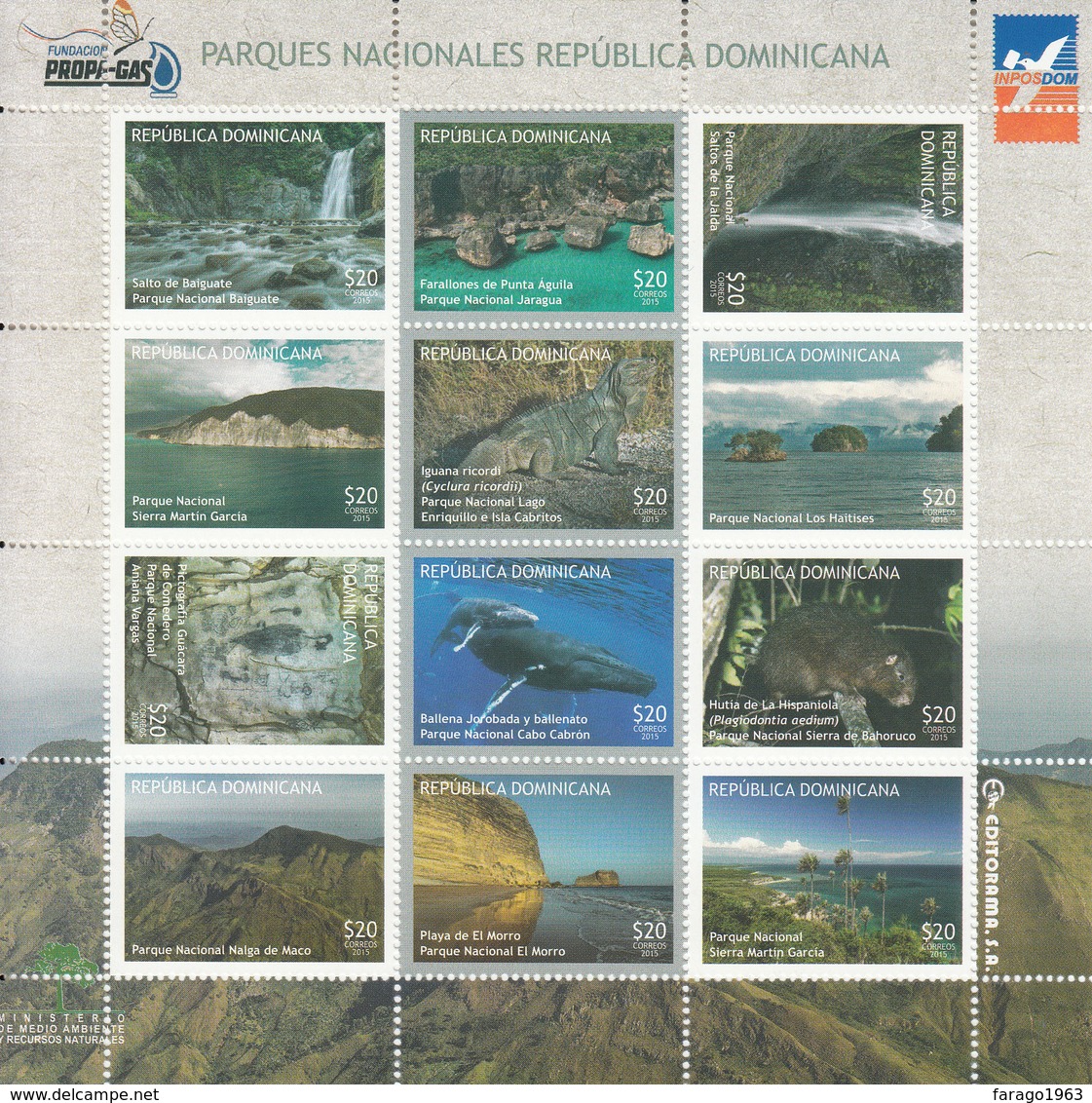 2015 Dominican Republic Dominicana National Parks Birds Whales Marine Life Complete Set Of 4 Miniature Sheets Of 12  MNH - Dominicaine (République)