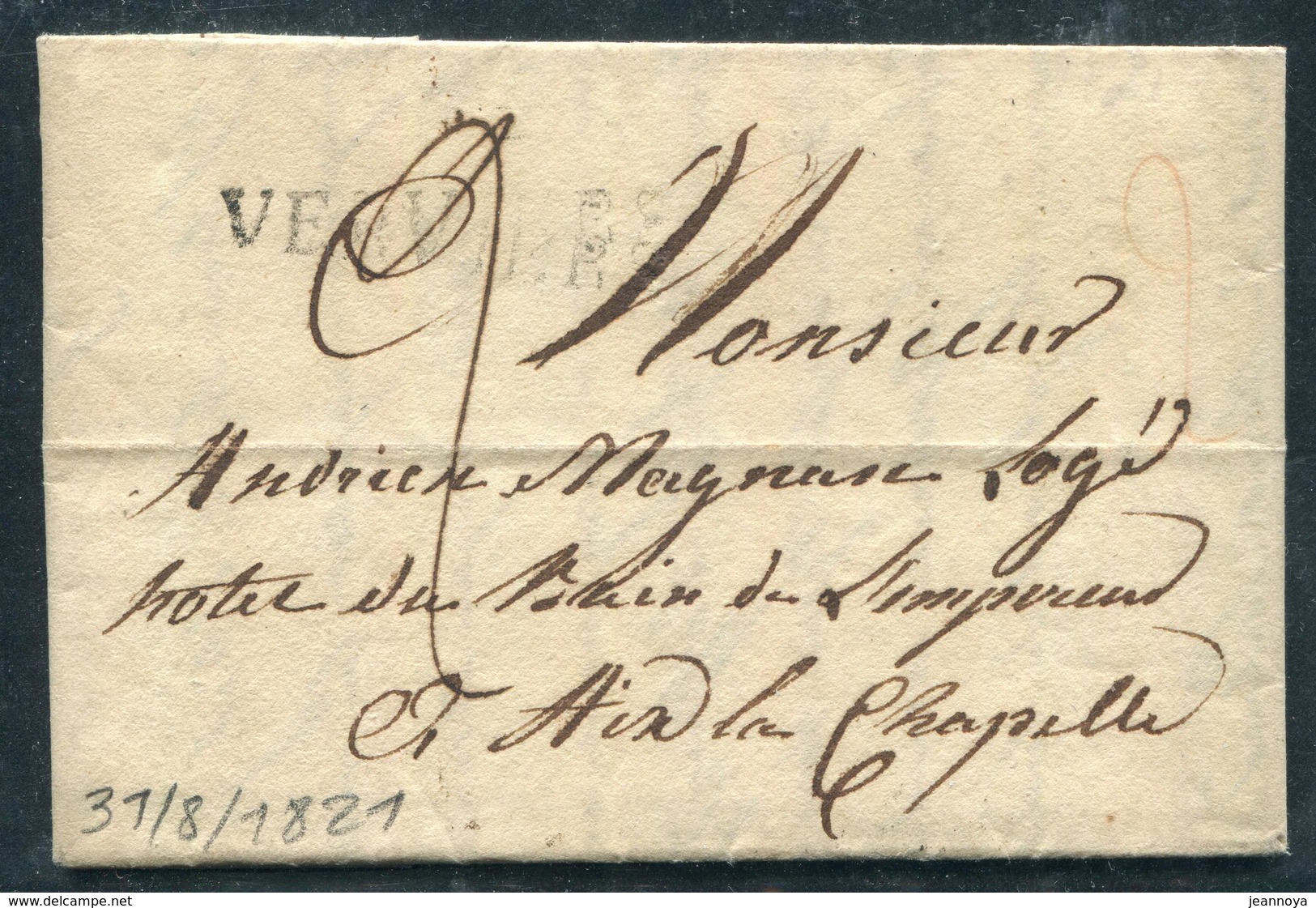 BELGIQUE - VERVIERS / LETTRE DU 31/8/1821 POUR AIX LA CHAPELLE - B - 1815-1830 (Dutch Period)