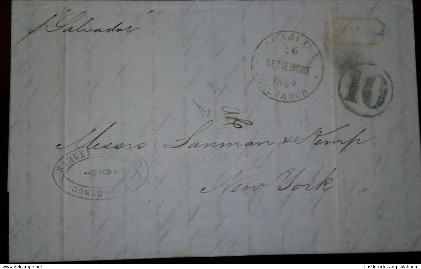 O) 1852 EL SALVADOR, PREPHILATELIC -PRESTAMP, MARITIME MAIL FROM ACEJUTLA -FORWARD AGETN SONSONATE, XF - El Salvador