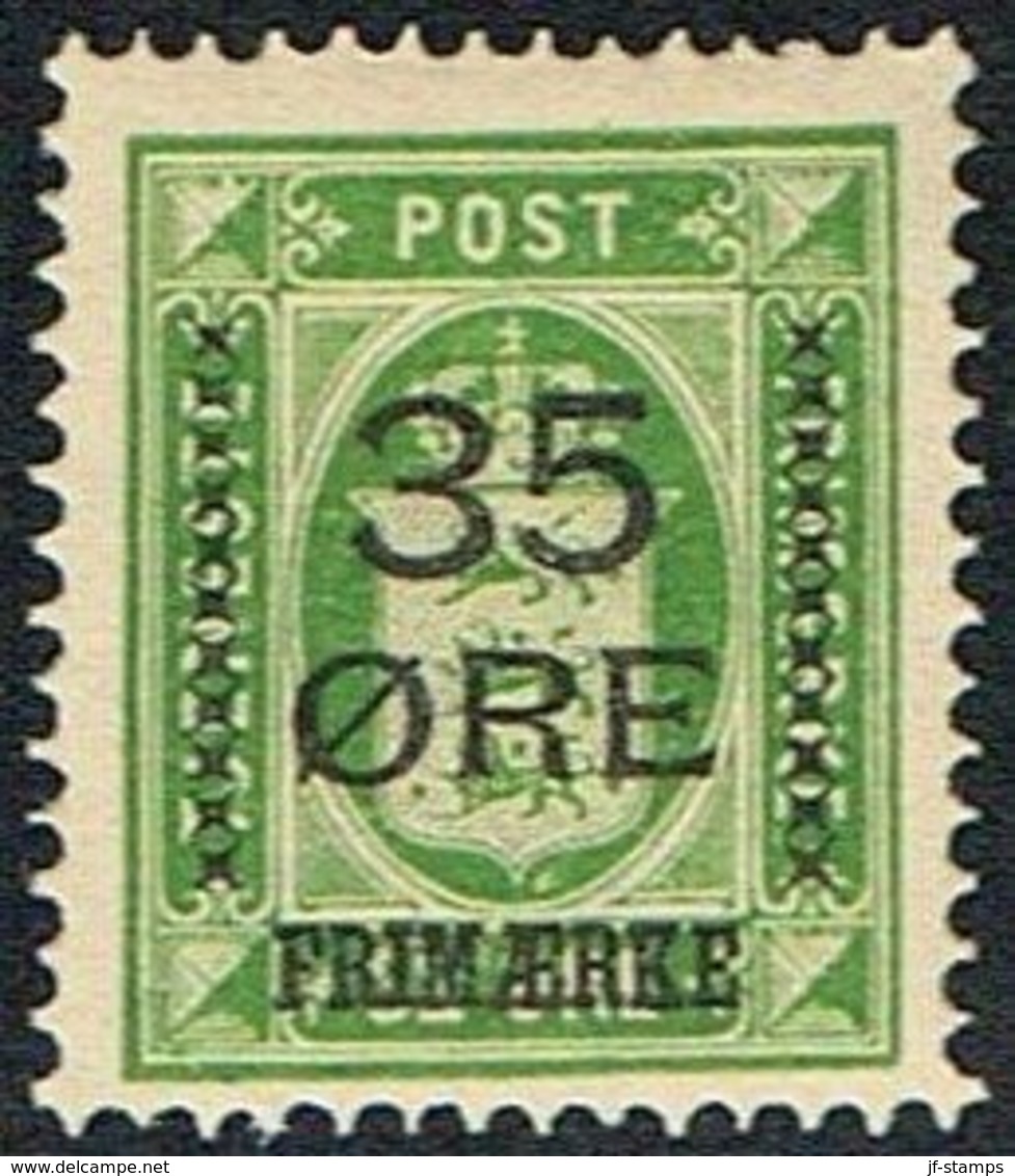 1912. Surcharge. 35 Øre On 32 Øre Green Official Stamp (Michel 62) - JF168301 - Unused Stamps