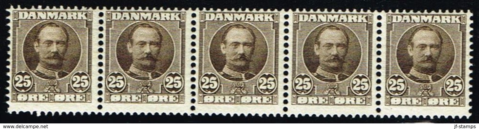 1907. King Frederik VIII. 25 Øre Grey-brown 5-STRIP. (Michel 56) - JF158592 - Neufs