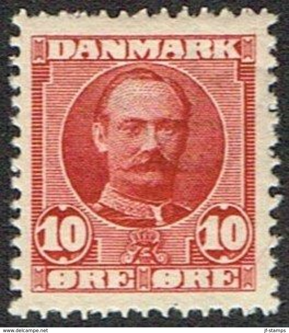 1907. King Frederik VIII. 10 Øre Red. Very Scarce Stamp. Lineperforation 12½. DAKA 87... (Michel 54) - JF161604 - Ungebraucht