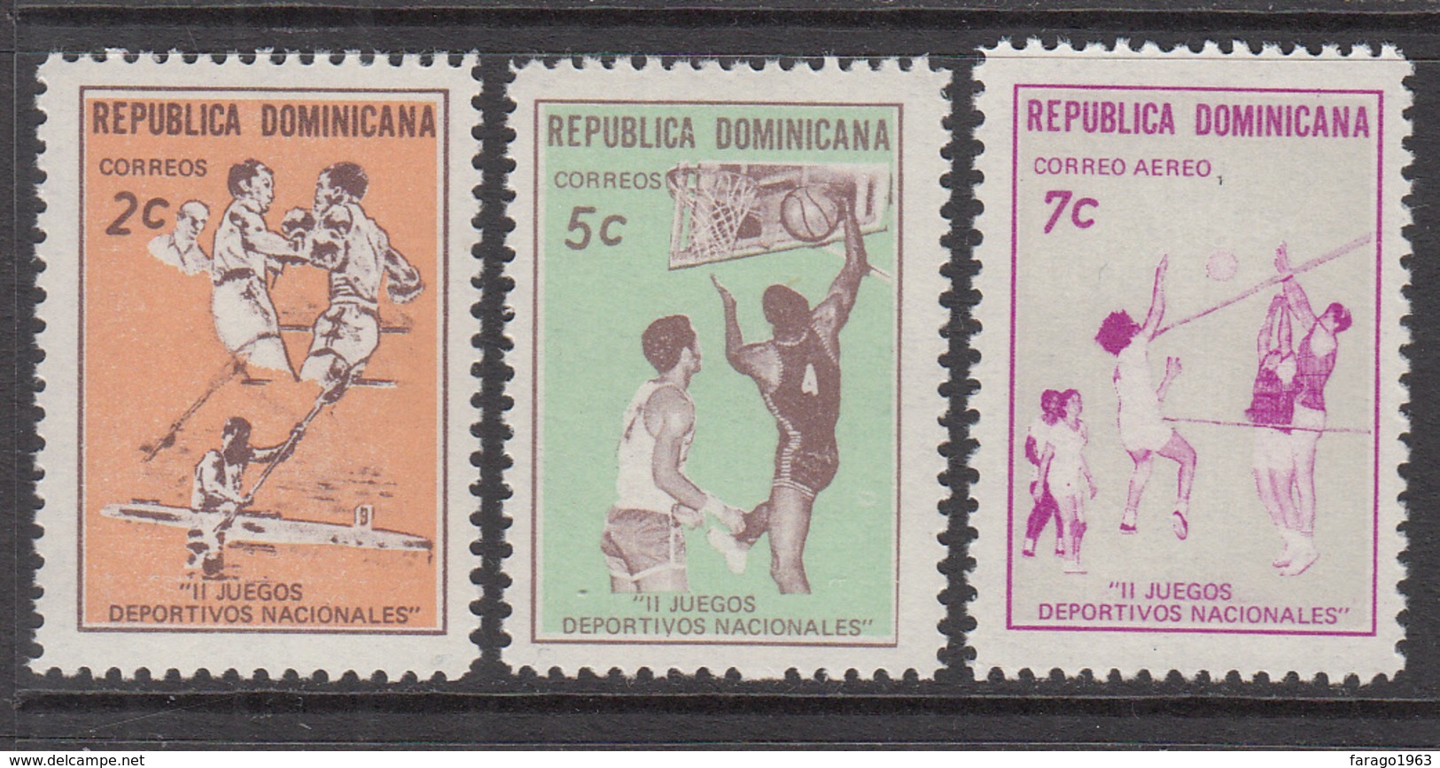 1971 Dominican Republic Dominicana Sports Basketball Volleyball Boxing  Complete Set Of 3 MNH - Dominicaine (République)