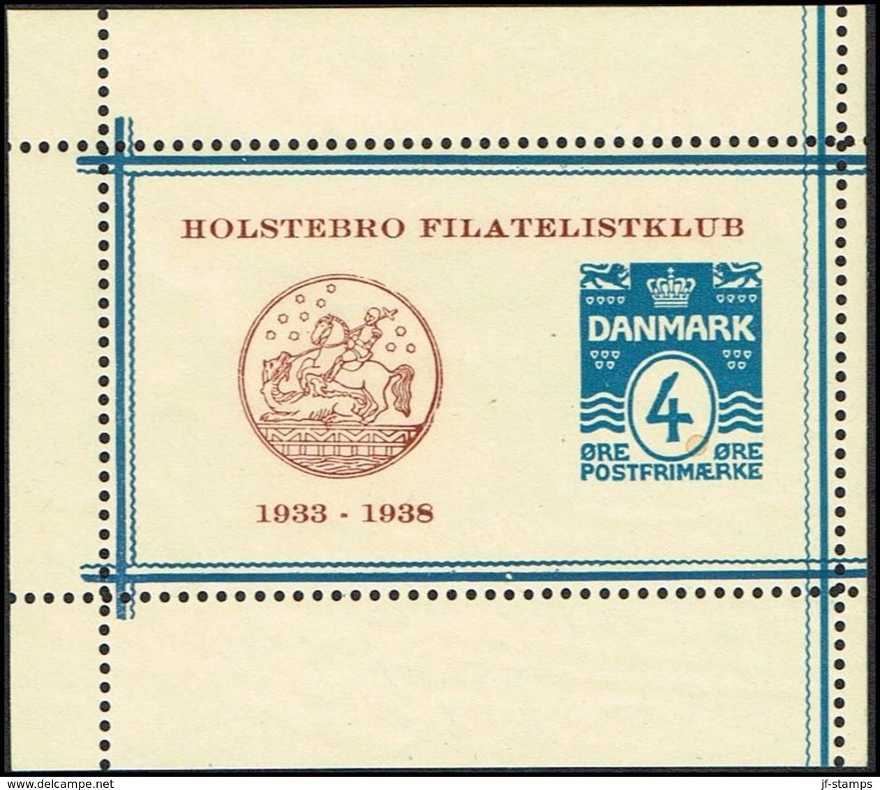 1938. HOLSTEBRO FILATELISTKLUB 1933 - 1938. 4 ØRE (Michel 80) - JF317078 - Nuovi