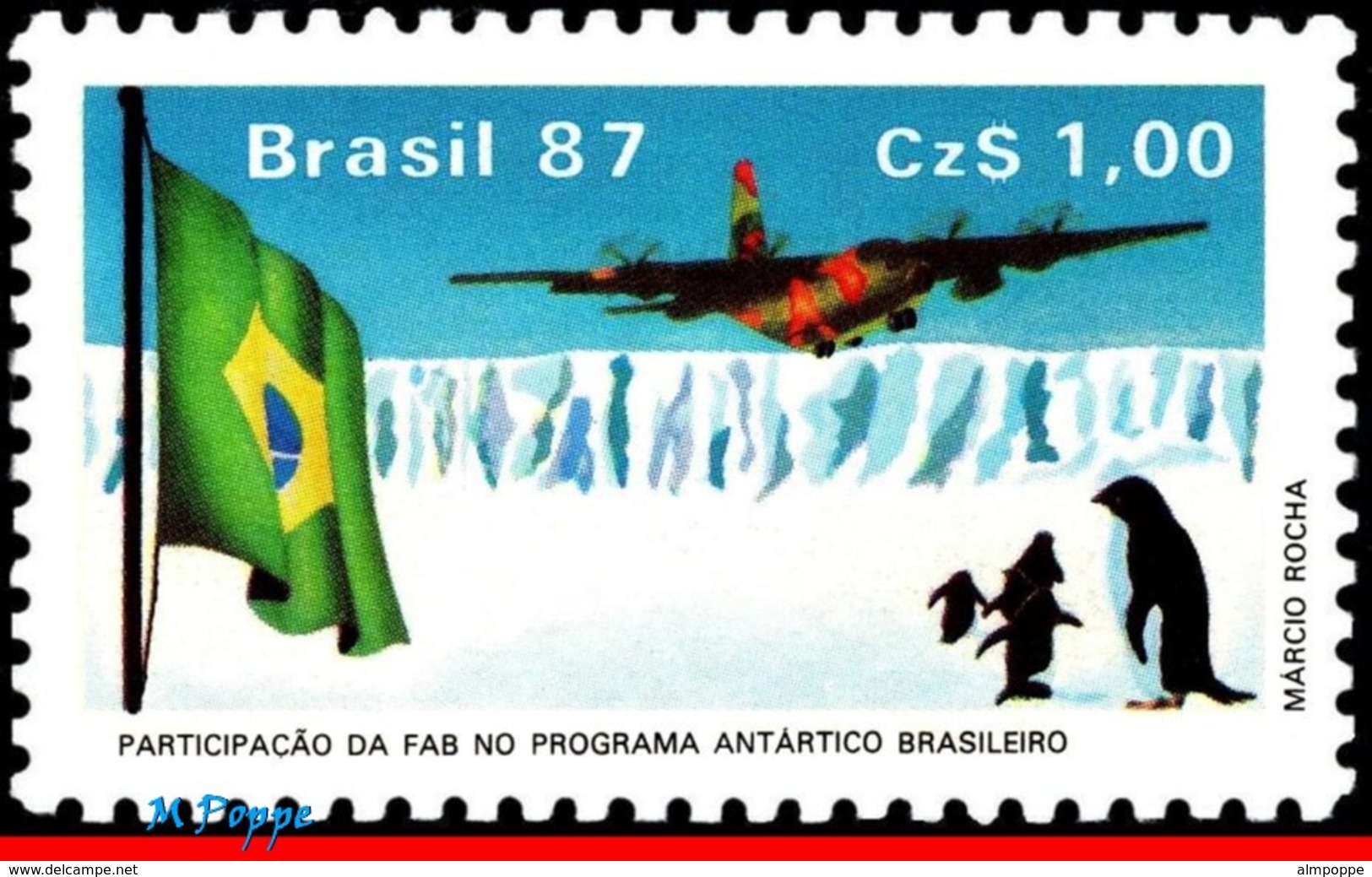 Ref. BR-2096-Q BRAZIL 1987 - AIR FORCE C-130 TRANSPORT, PLANE, FLAG, ANTARCTIC, BLOCK MNH, PLANES, AVIATION 4V Sc# 2096 - Expéditions Antarctiques