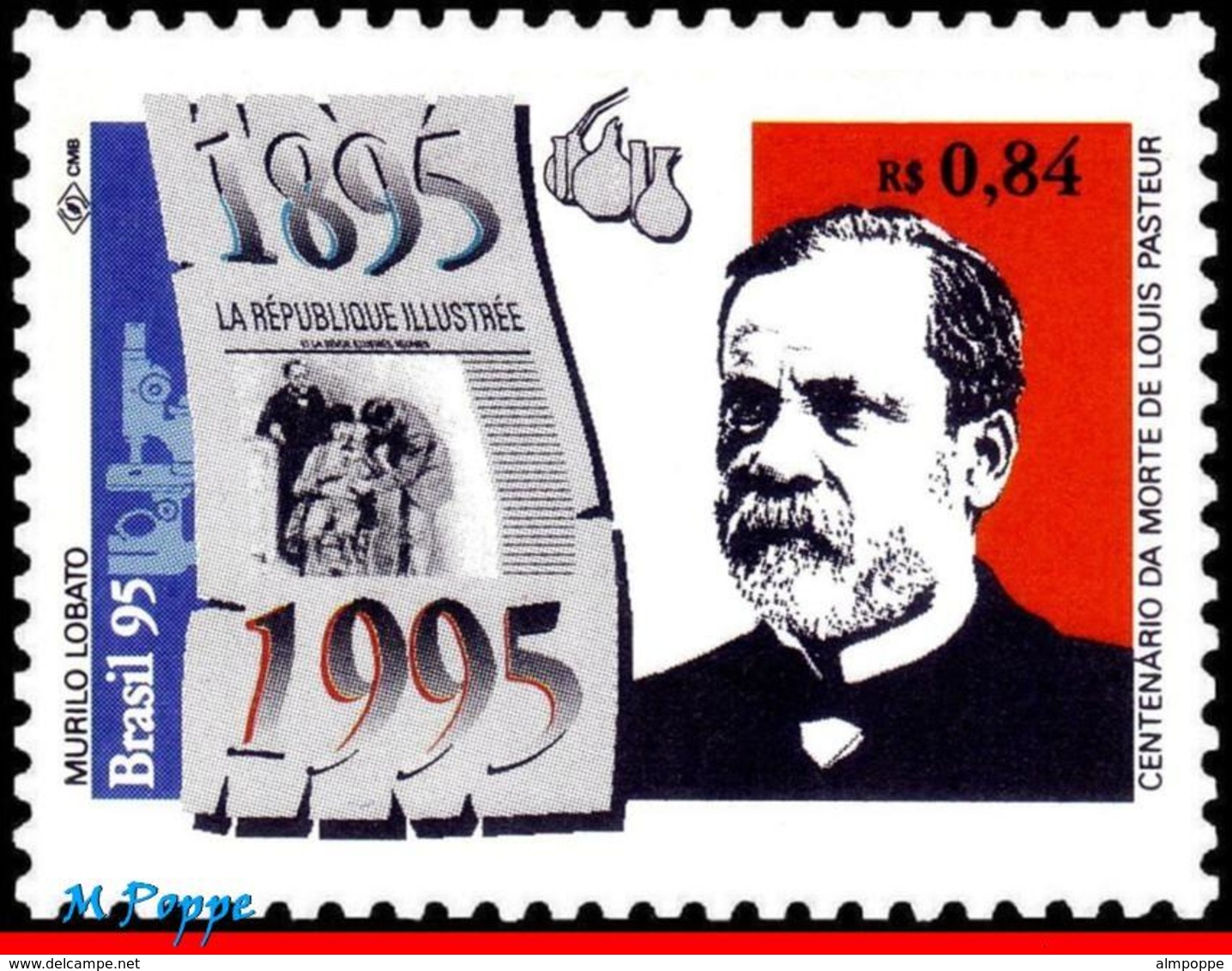 Ref. BR-2525 BRAZIL 1995 HEALTH, LOUIS PASTEUR, FAMOUS, PEOPLE, MI# 2634, MNH 1V Sc# 2525 - Medizin