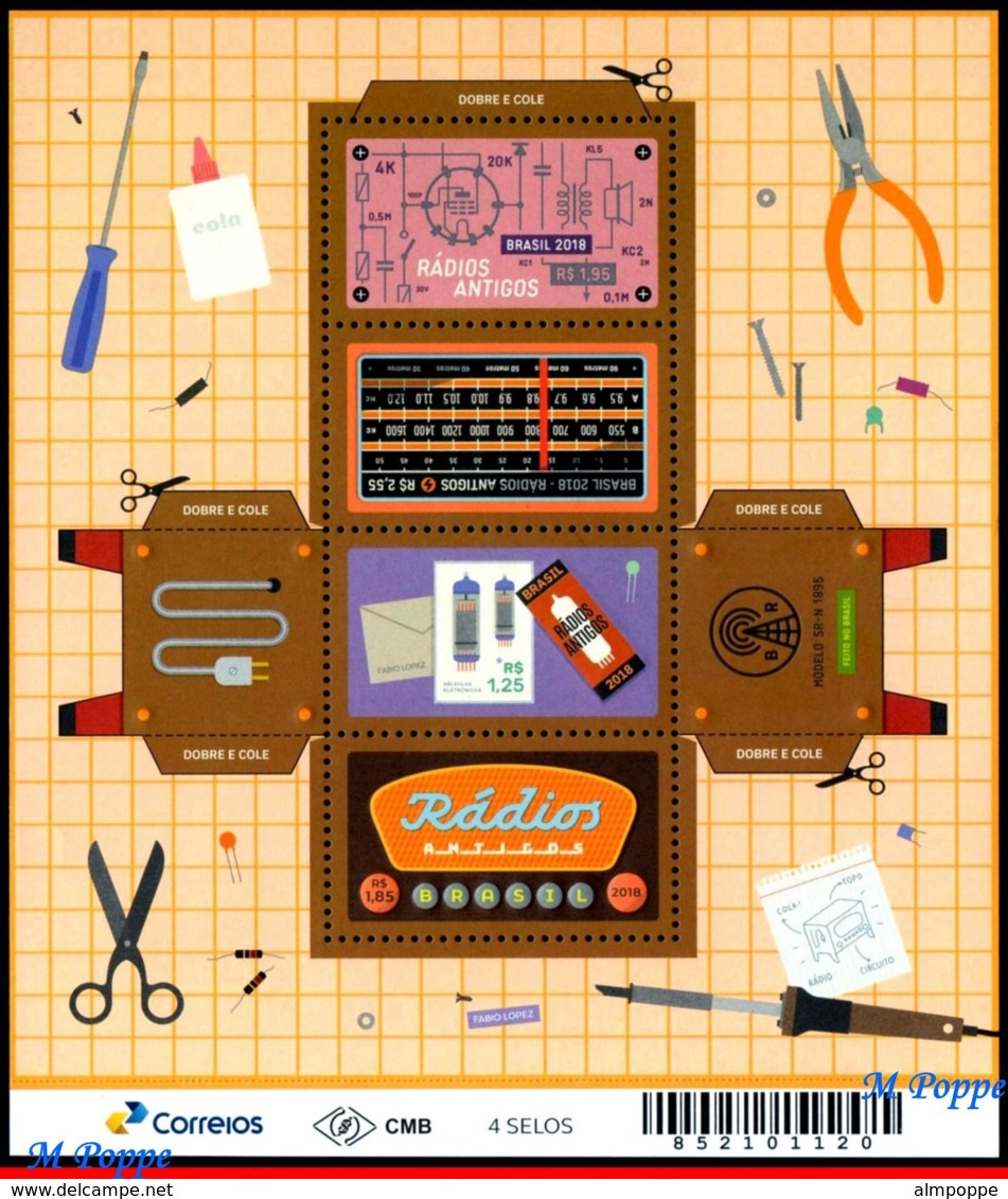 Ref. BR-V2018-19 BRAZIL 2018 - OLD RADIOS, PAPER FOLDING, , IN THE FORM OF A VALVE RADIO, MNH, SCIENCE 4V - Other & Unclassified