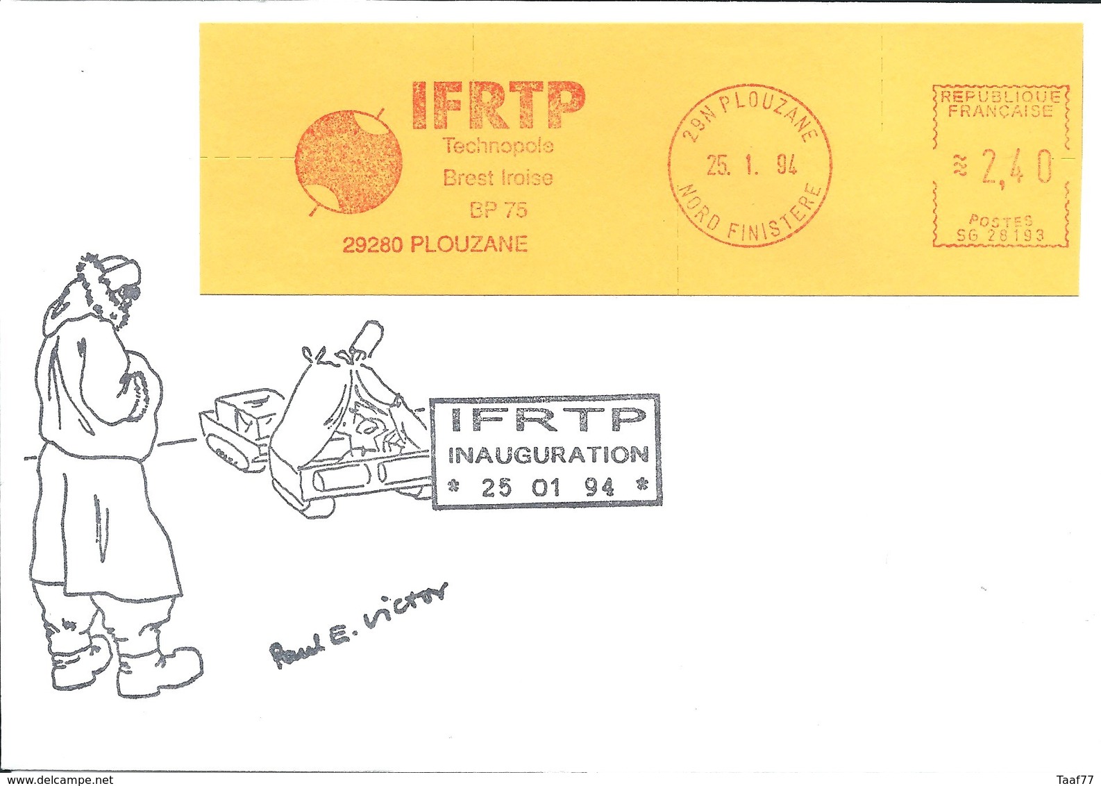 Lettre Avec EMA SATAS 1er Jour De L'IFRTP - Institut Français Pour La Recherche Et La Technologie Polaires - 25/01/1994 - Eventos Y Conmemoraciones