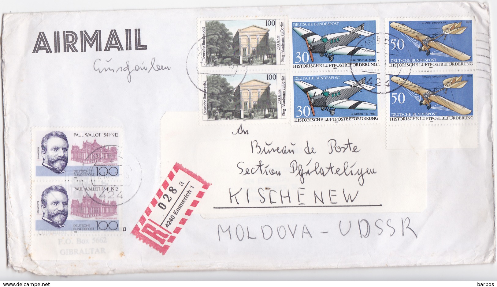 1991 , Allemagne , Germany  To Moldova ,  Airships  Architecture , Used Cover - Covers & Documents