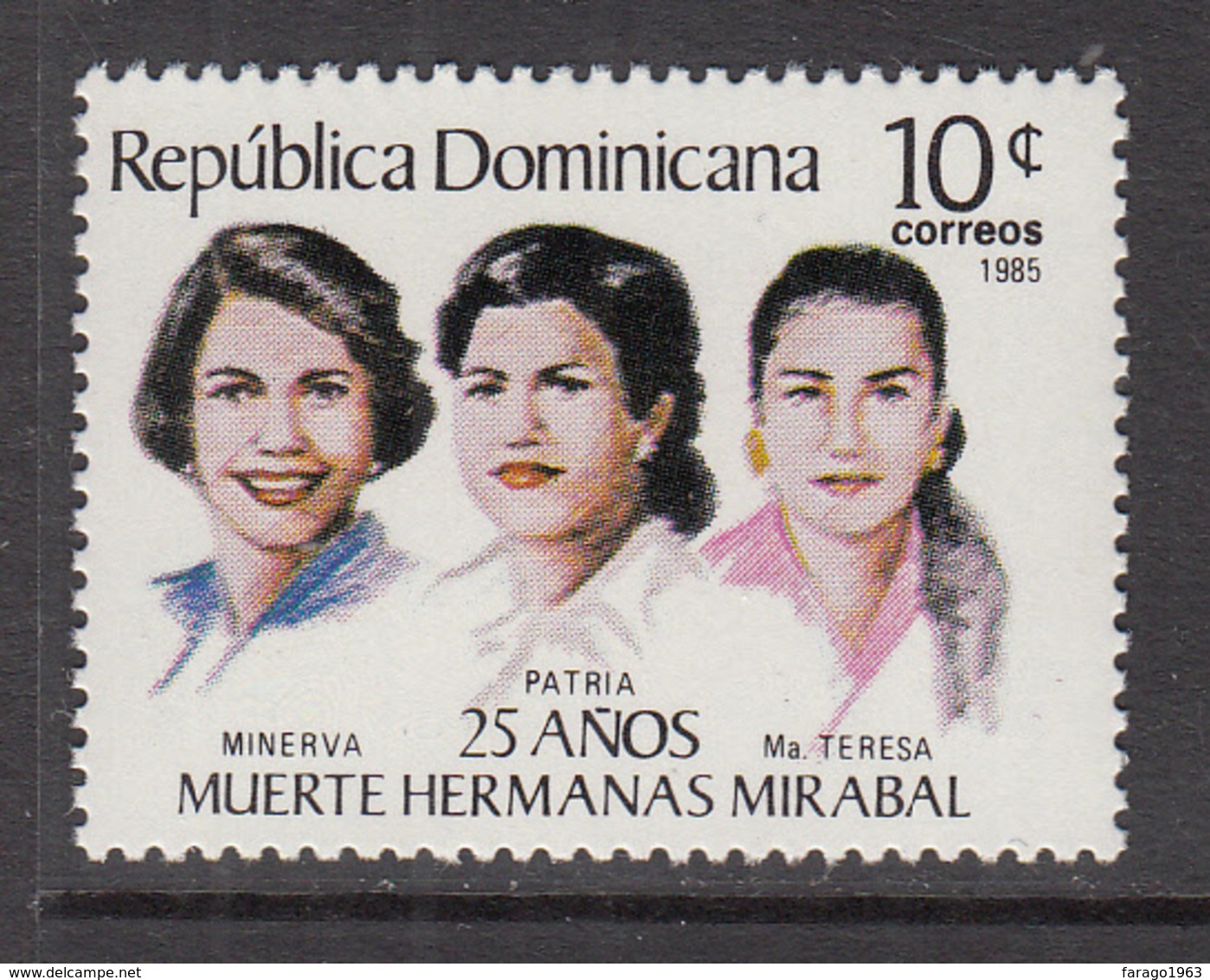 1985 Dominican Republic Mirabel Sisters Political Martyrs  Complete Set Of 1 MNH - Dominicaine (République)