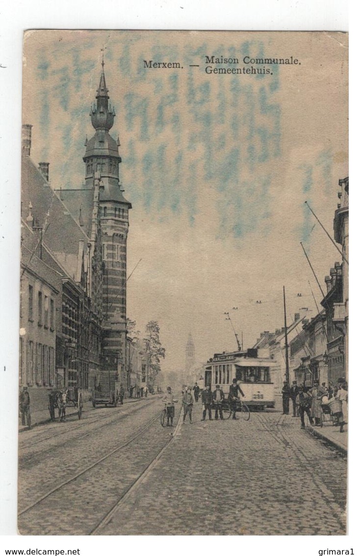 Merksem - MERXEM. Gemeentehuis. Maison Communale. (met Paarden Tram) - Antwerpen