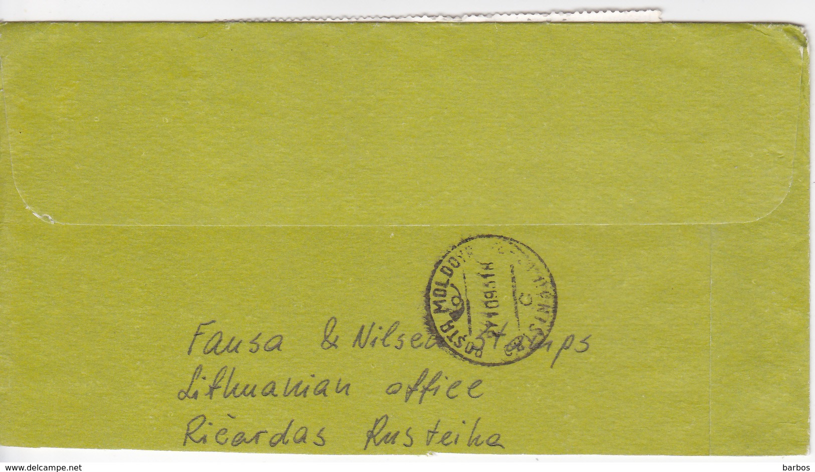 1993 , Lituanie  To Moldova , Fragment Of Used Cover - Lithuania