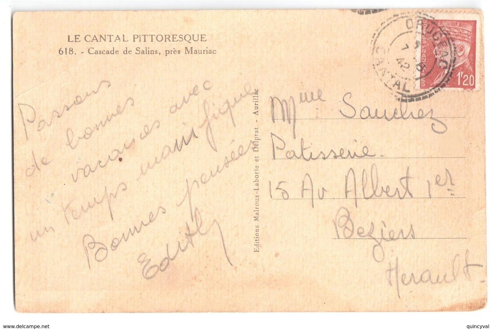 DRUGEAC Cantal Carte Postale 1,20 F Pétain Yv 515 Ob 1942 Facteur Boîtier Type 1884 Pointillé Lautier B3 - Covers & Documents