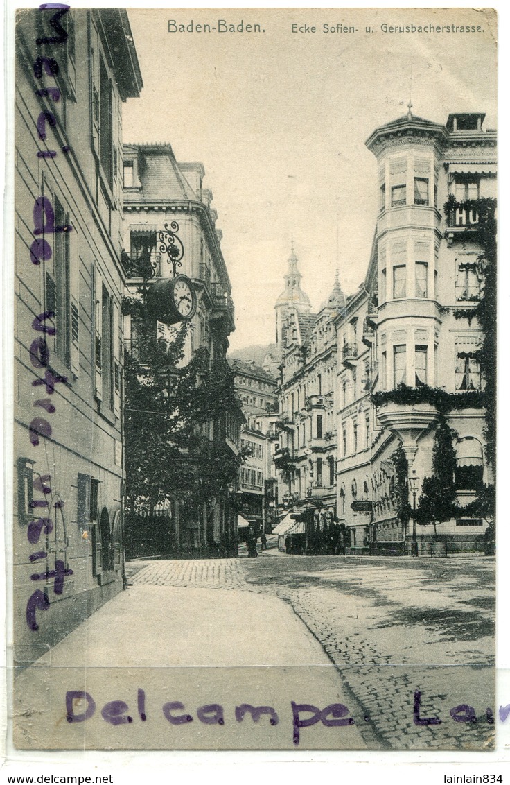 - Baden-Baden - Ecke, Sofian, Gerusbacherstasse, écrite, 1911, Cliché Peu Courant, Timbre, TTBE, Scans. - Baden-Baden