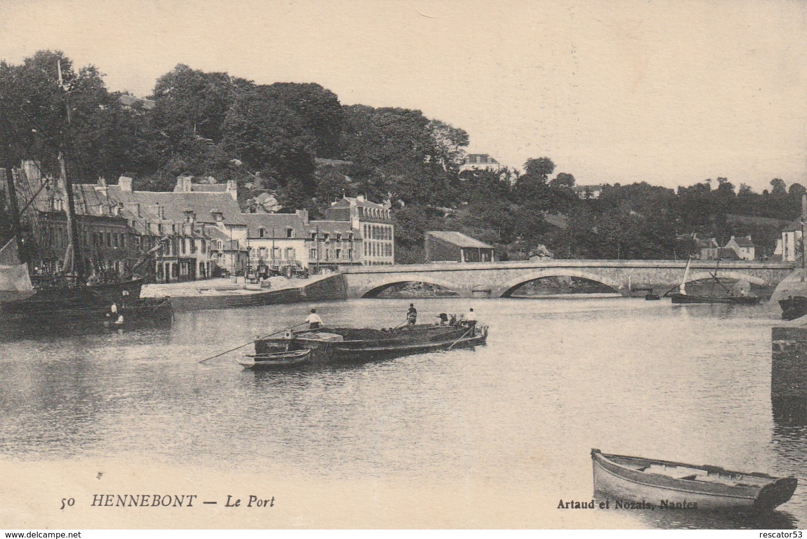 Rare Cpa Hennebont Le Port Avec Péniche - Hennebont