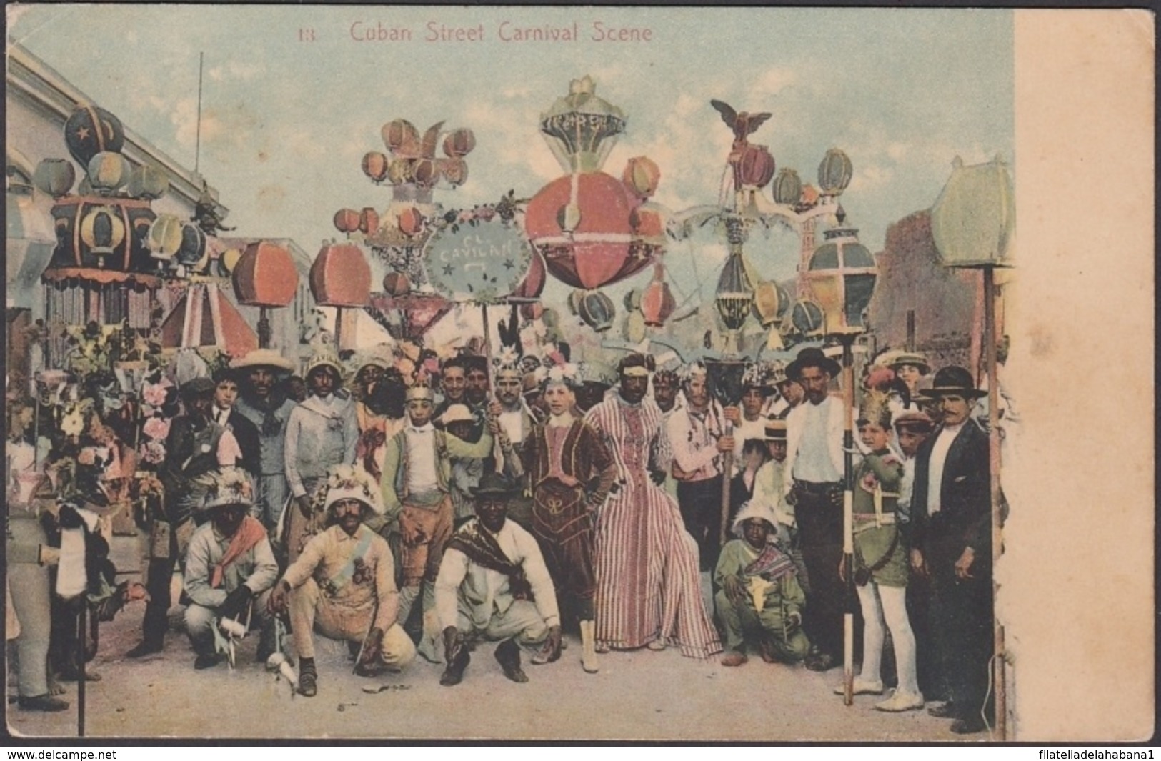 POS-1070 CUBA POSTCARD. CIRCA 1910. CUBAN STREET CARNIVAL, CARNAVAL SCENE. - Cuba