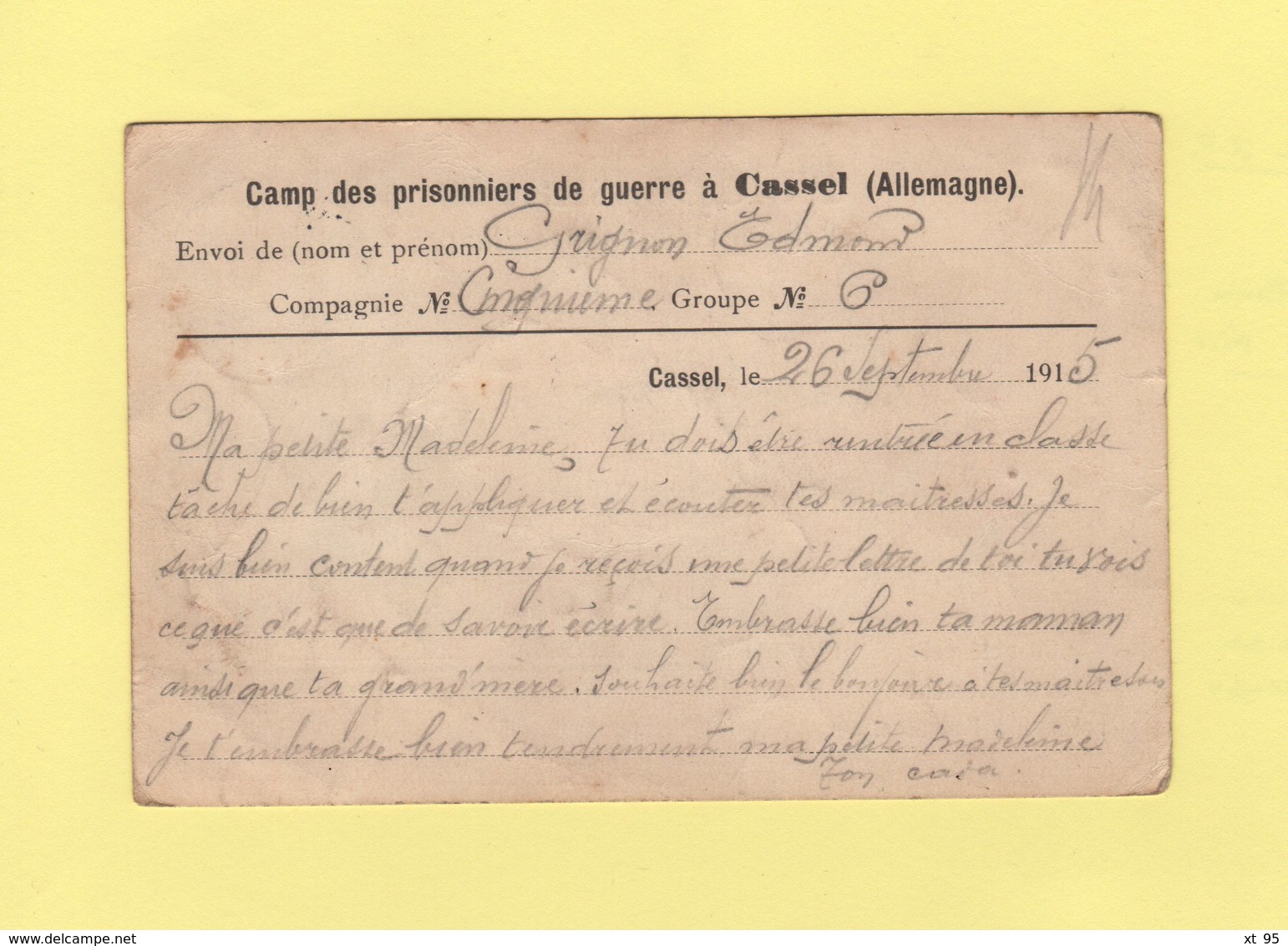 Camp Des Prisonniers De Guerre A Cassel - Allemagne - 6-10-1914 - Carte En Franchise Illustree Rose - Destination Sarthe - Guerre De 1914-18