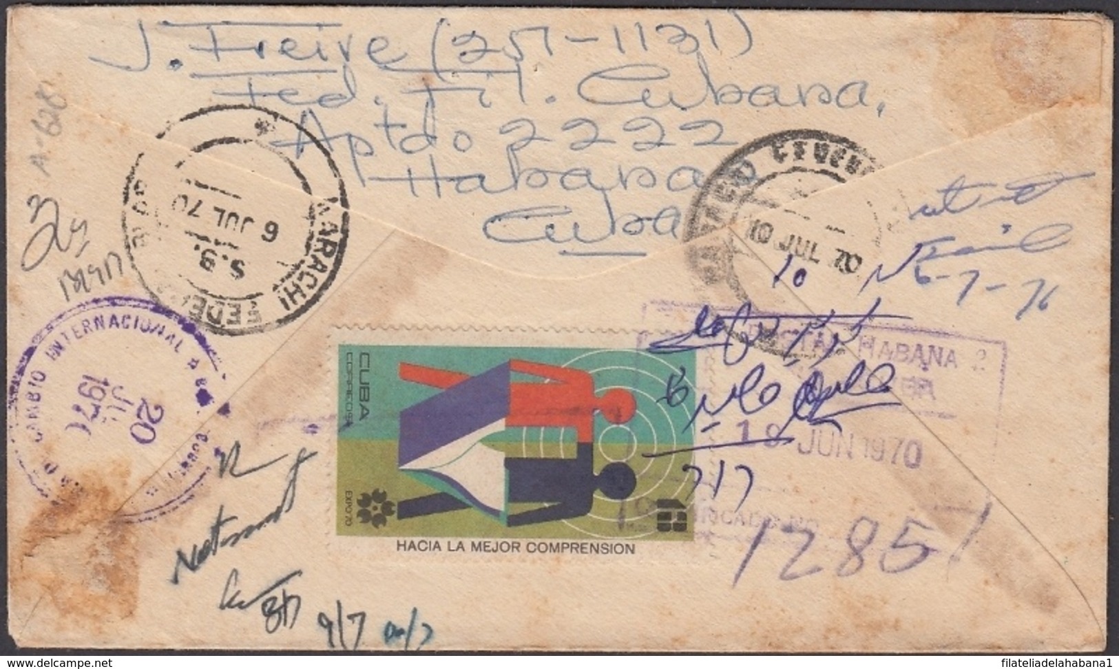 1966-EP-11 CUBA 1966 3c ECHEVARRIA POSTAL STATIONERY TO PAKISTAN + STAMPS. 1970. - Cartas & Documentos