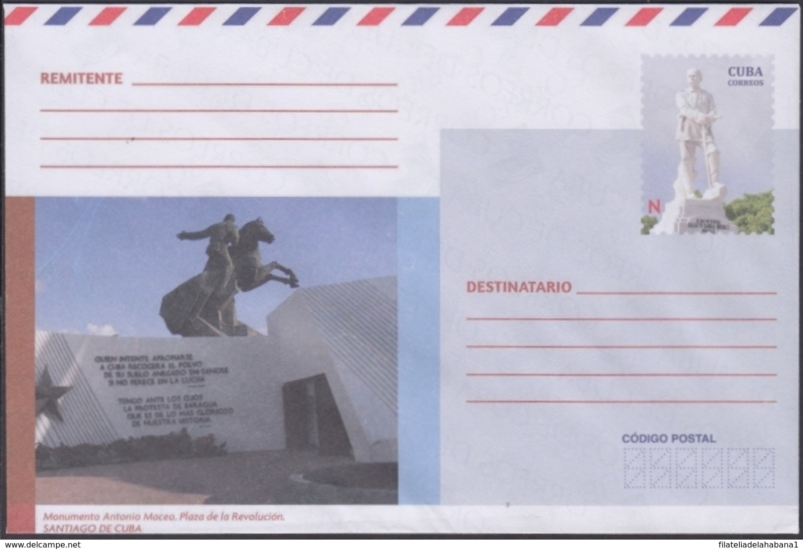 2018-EP-32 CUBA 2018 UNUSED NACIONAL POSTAL STATIONERY. SANTIAGO DE CUBA, PLAZA ANTONIO MACEO. - Lettres & Documents