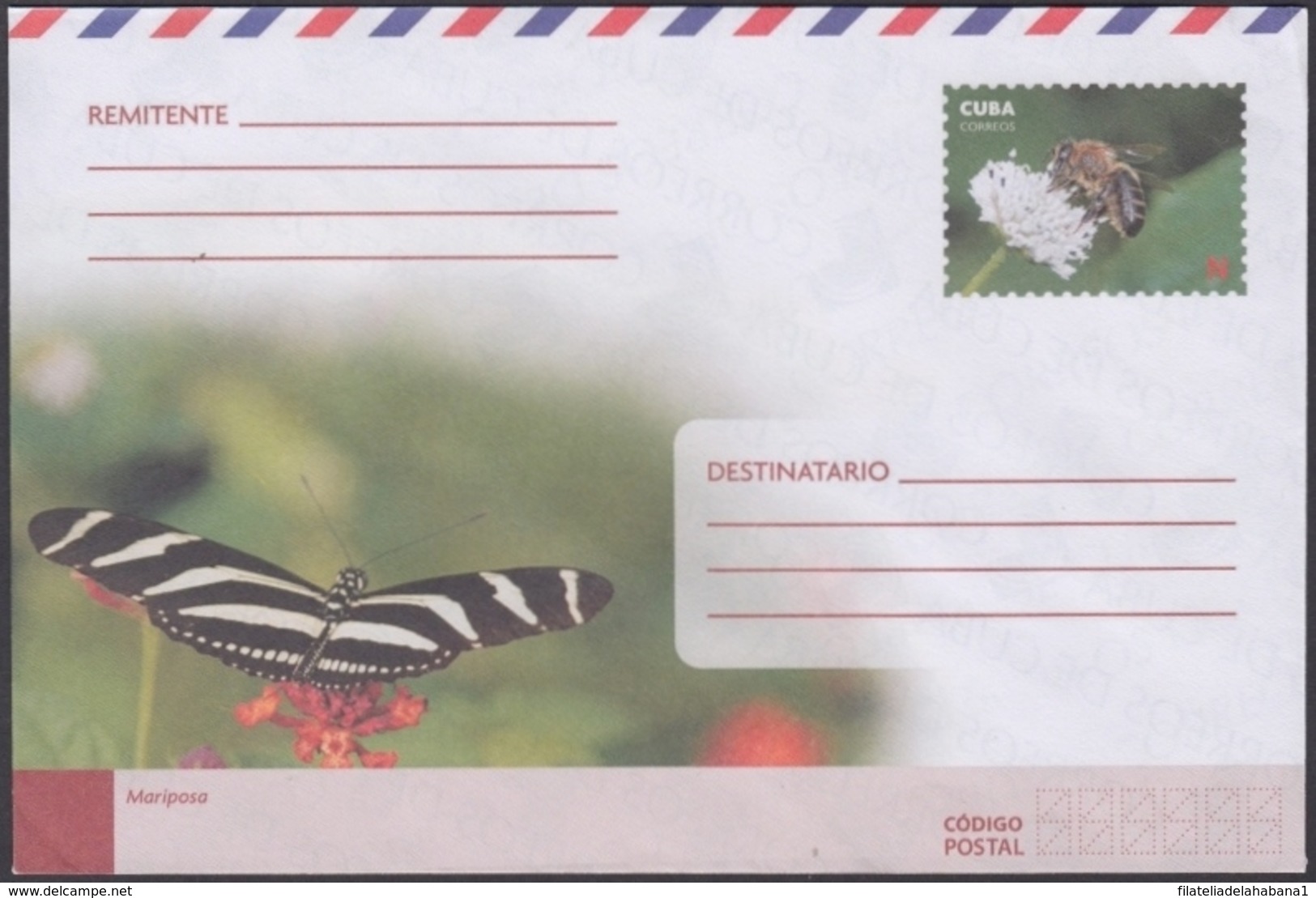 2018-EP-36 CUBA 2018 UNUSED NACIONAL POSTAL STATIONERY. MARIPOSA, BUTTERFLIES, BEE, ABEJA. - Lettres & Documents