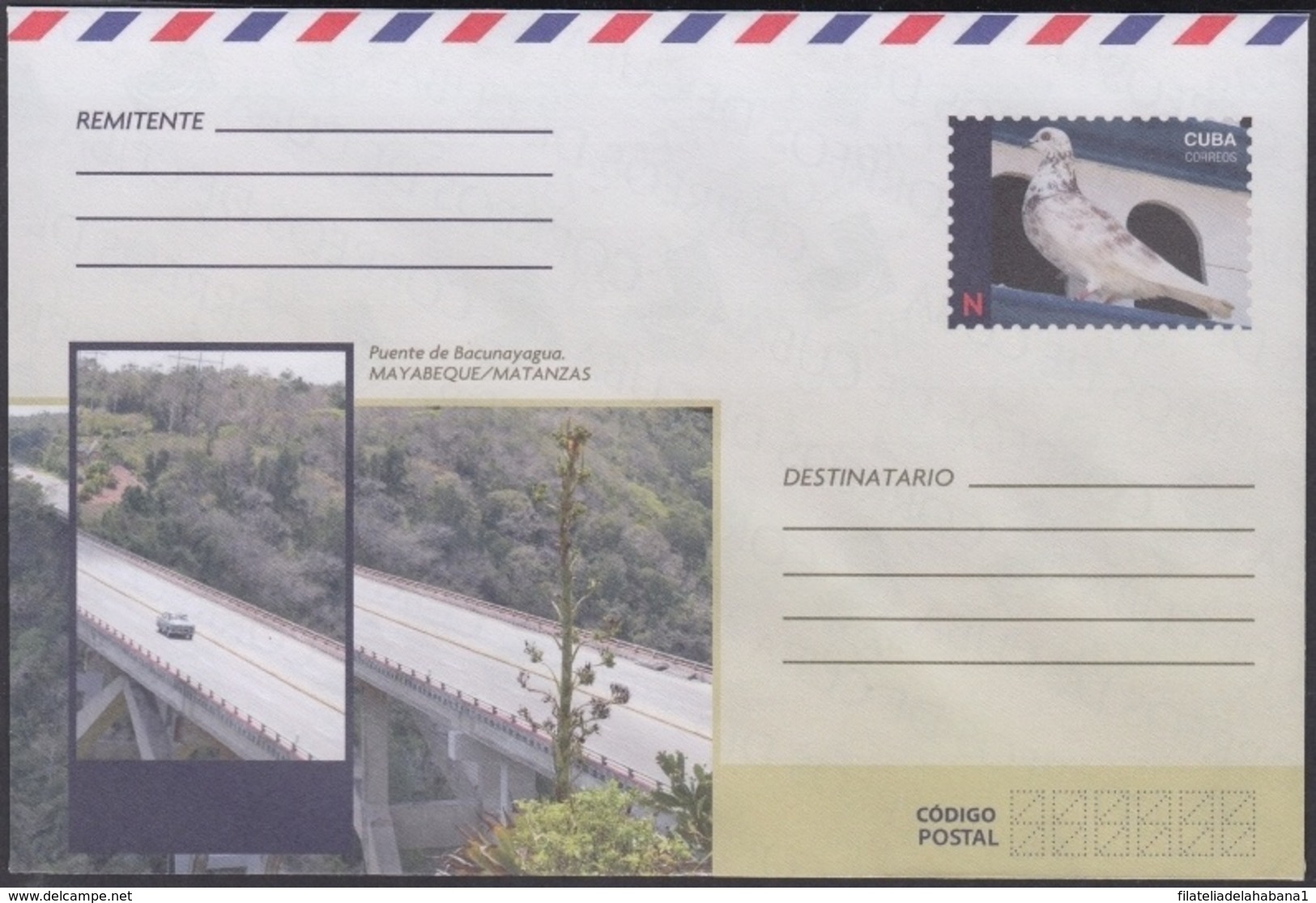 2018-EP-39 CUBA 2018 UNUSED NACIONAL POSTAL STATIONERY. BACUNAYAGUA BRIDGE, PALOMA, PIGEON. - Lettres & Documents