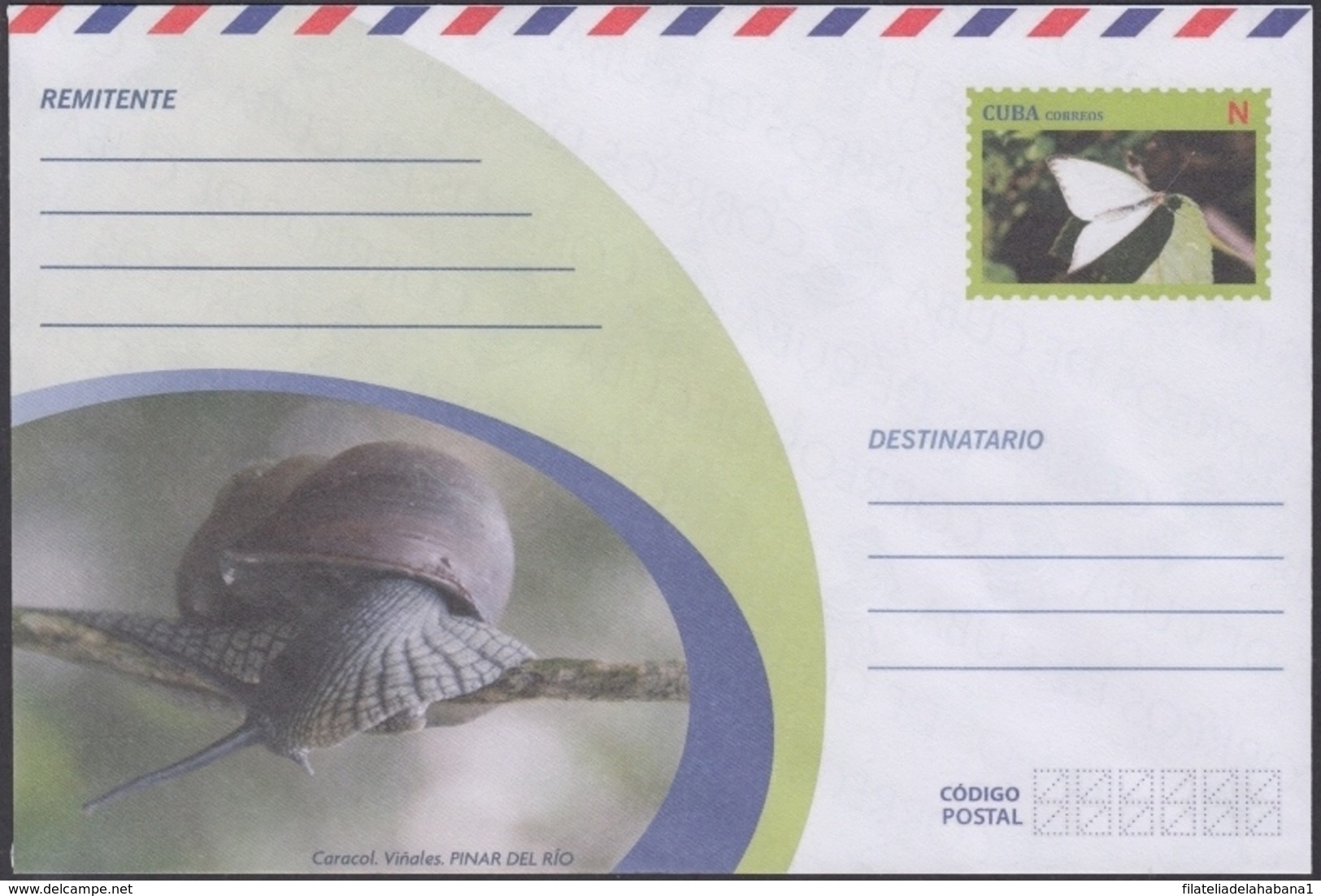 2018-EP-41 CUBA 2018 UNUSED NACIONAL POSTAL STATIONERY. SNAIL, CARACOL, VIÑALES. - Lettres & Documents