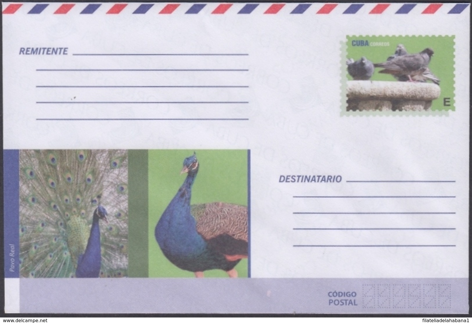 2018-EP-50 CUBA 2018 UNUSED INTERNACIONAL POSTAL STATIONERY. PAVO REAL, PALOMA, PIGEON, BIRD. - Lettres & Documents