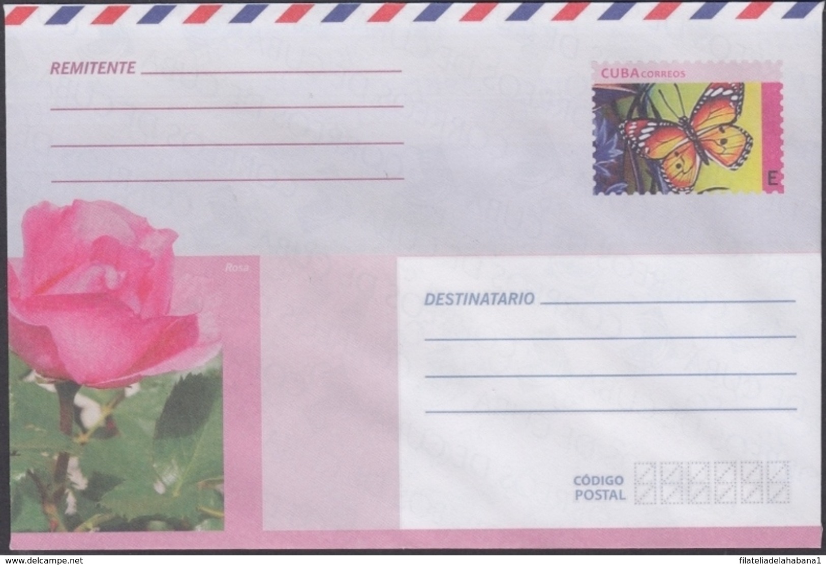 2018-EP-63 CUBA 2018 UNUSED INTERNACIONAL POSTAL STATIONERY. ROSA FLOWERS  ROSA, BUTTERFLIES, MARIPOSAS - Cartas & Documentos