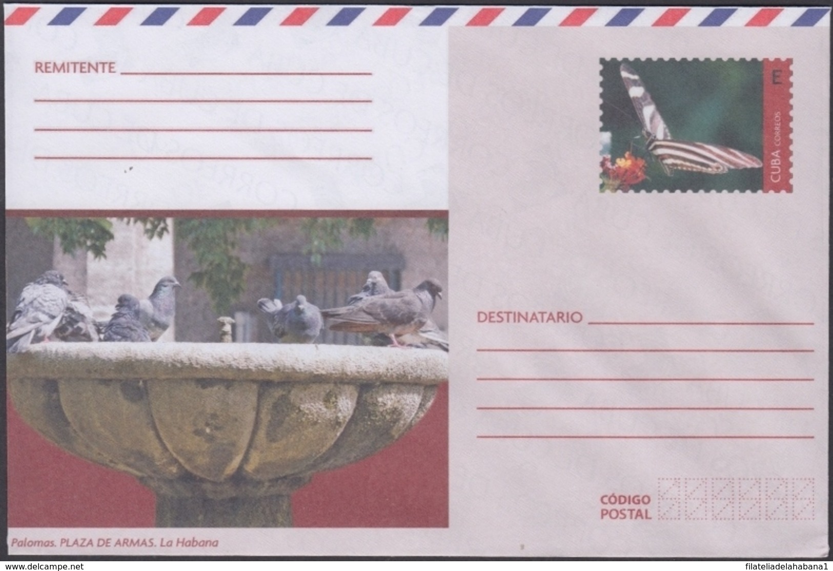 2018-EP-64 CUBA 2018 UNUSED INTERNACIONAL POSTAL STATIONERY. PALOMAS PLAZA DE ARMAS, BUTTERFLIES, MARIPOSAS - Brieven En Documenten