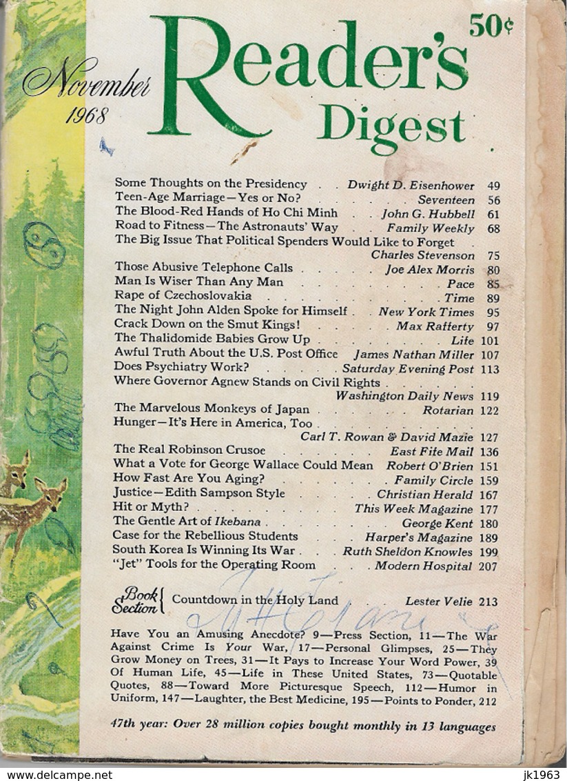 READER"S DIGEST,  NOVEMBER 1968 - Novedades/Actualidades