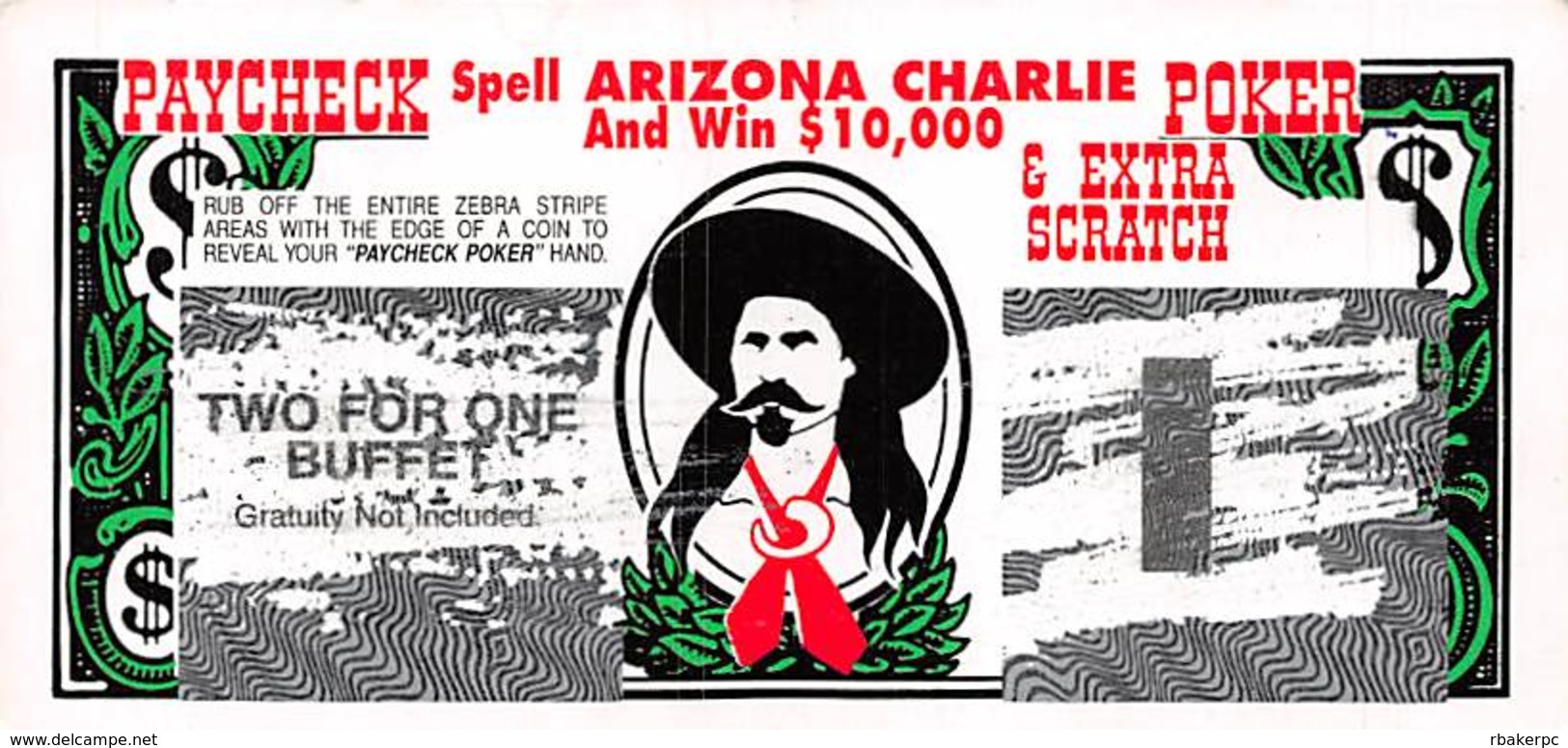 Arizona Charlie Casinos - Las Vegas, NV USA - Paycheck Poker Scratch & Win Contest Ticket - Advertising