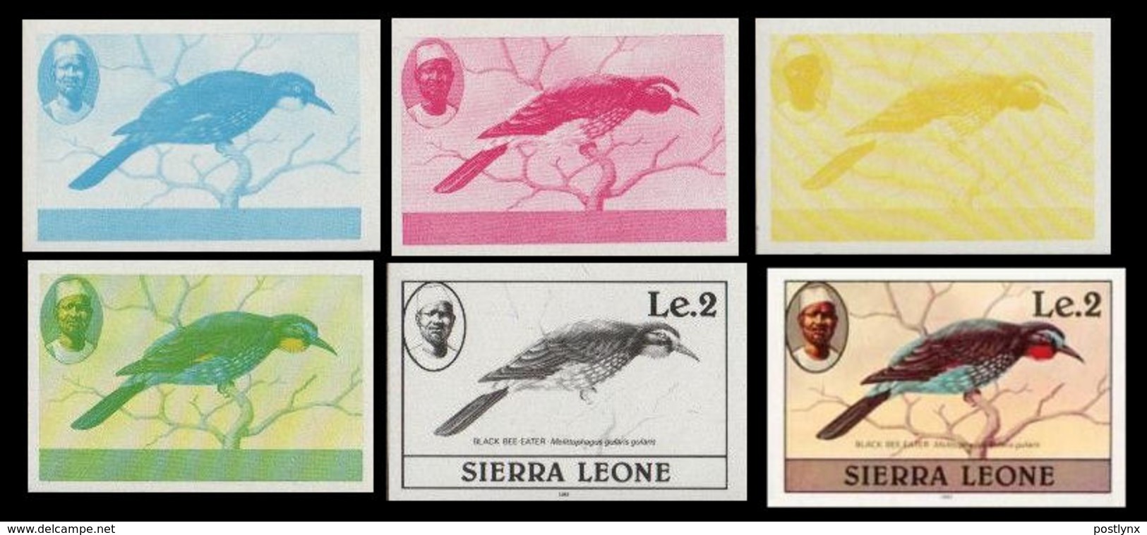 SIERRA LEONE 1980 Birds Bee Eater Le2 Imp.1982 Wmk CA PROGRESSIVE PROOFS:6 Itemes - Sierra Leone (1961-...)