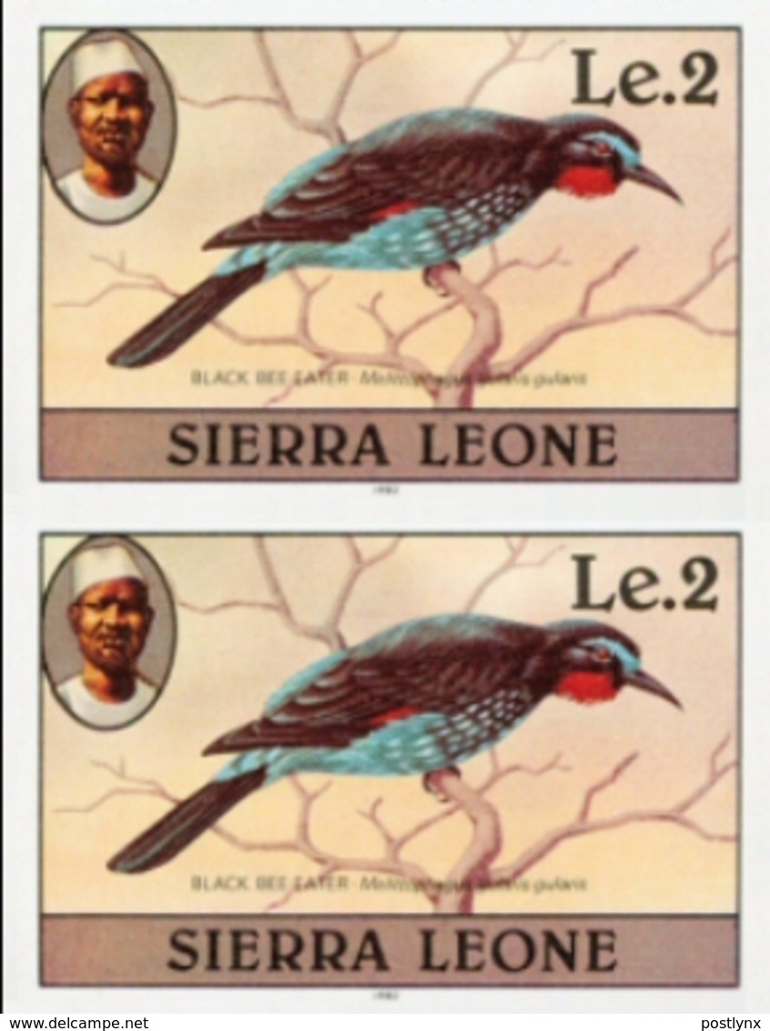 SIERRA LEONE 1980 Birds Bee Eater Le2 Imp.1983 No Wmk IMPERF.PAIR - Sierra Leone (1961-...)