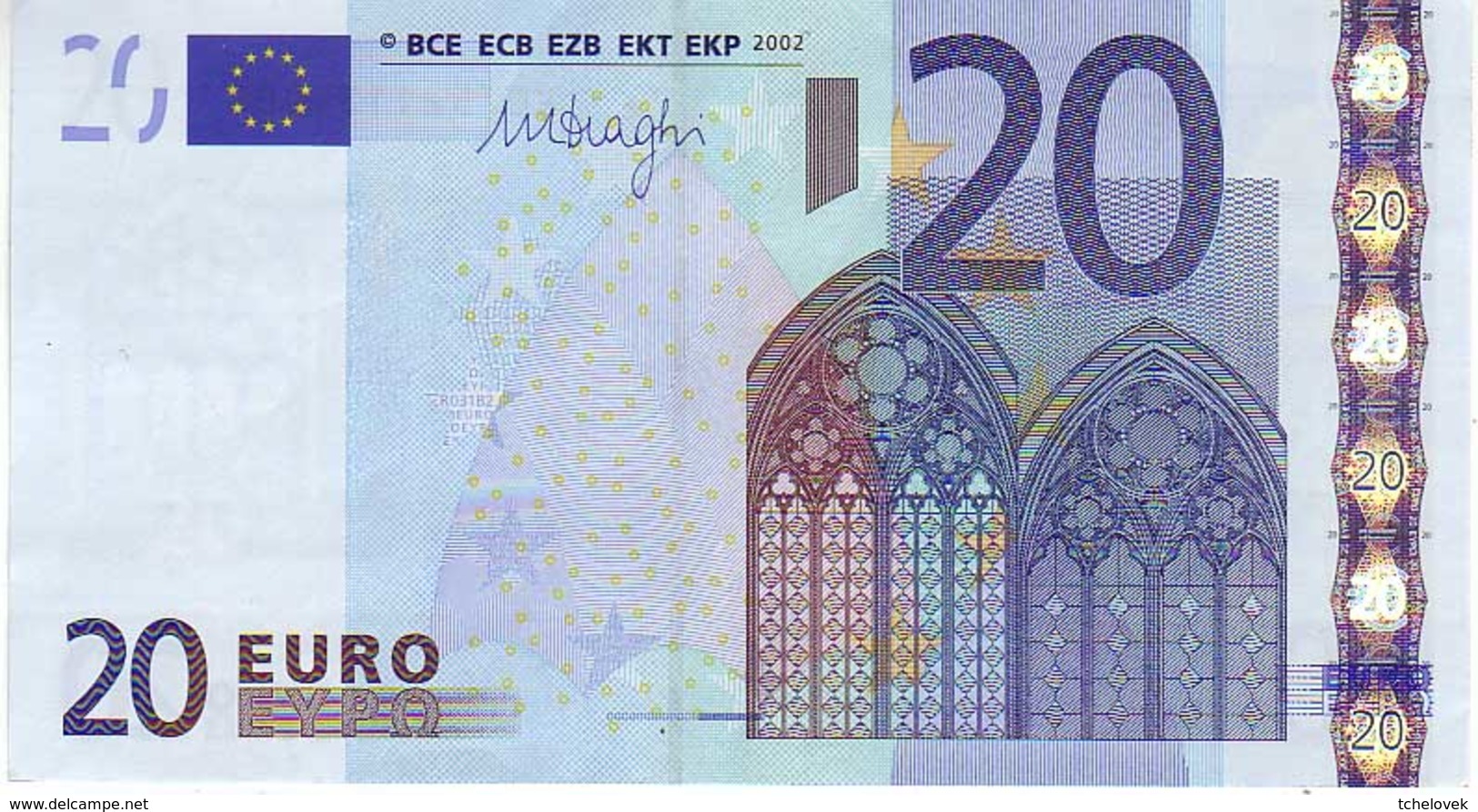 (Billets). 20 Euros 2002 Serie E, R031B2, N° E 07521134088,  Signature 3 Mario Draghi - 20 Euro