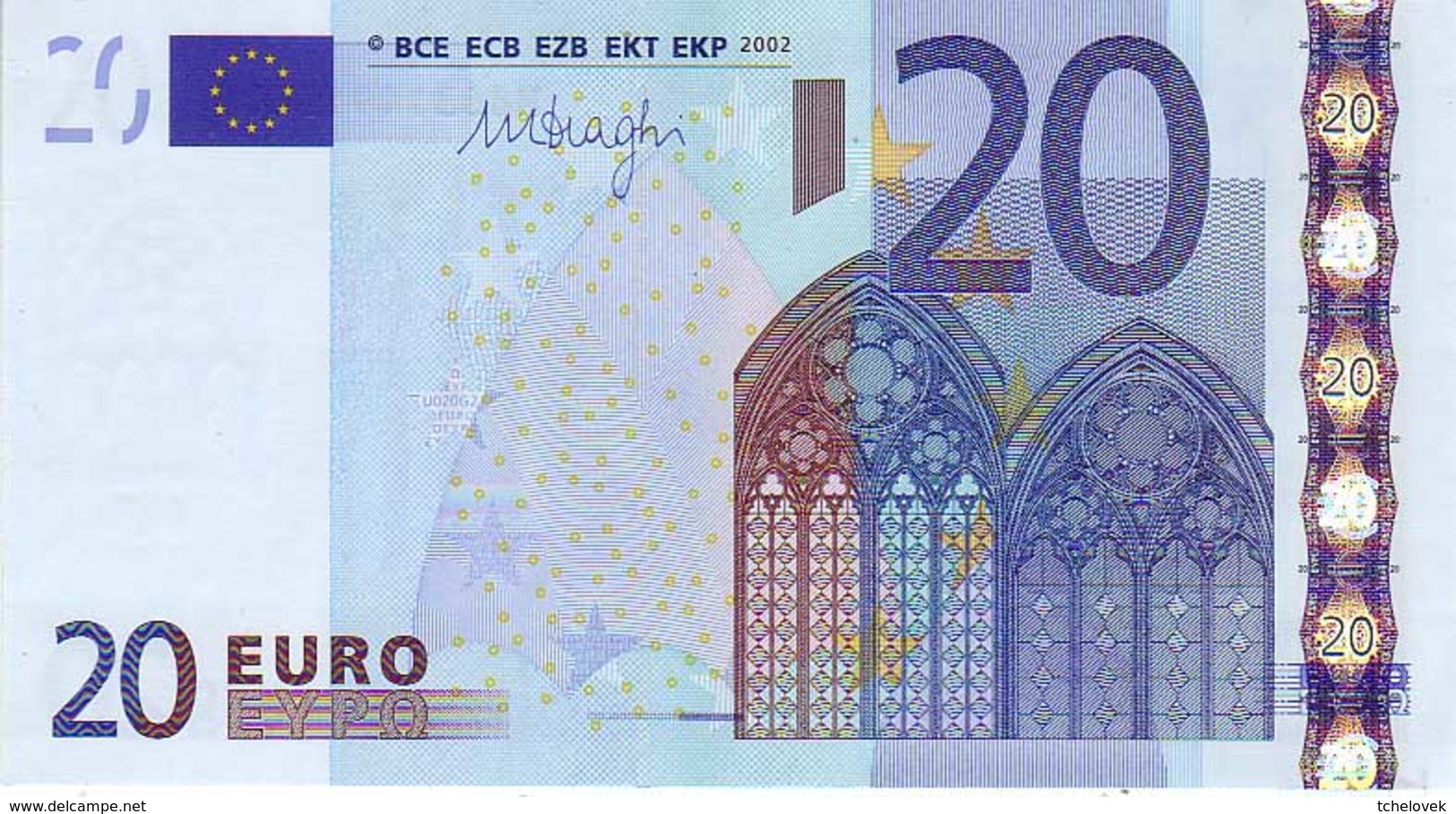 (Billets). 20 Euros 2002 Serie M, U020G2, N° M 8631491794,  Signature 3 Mario Draghi UNC - 20 Euro