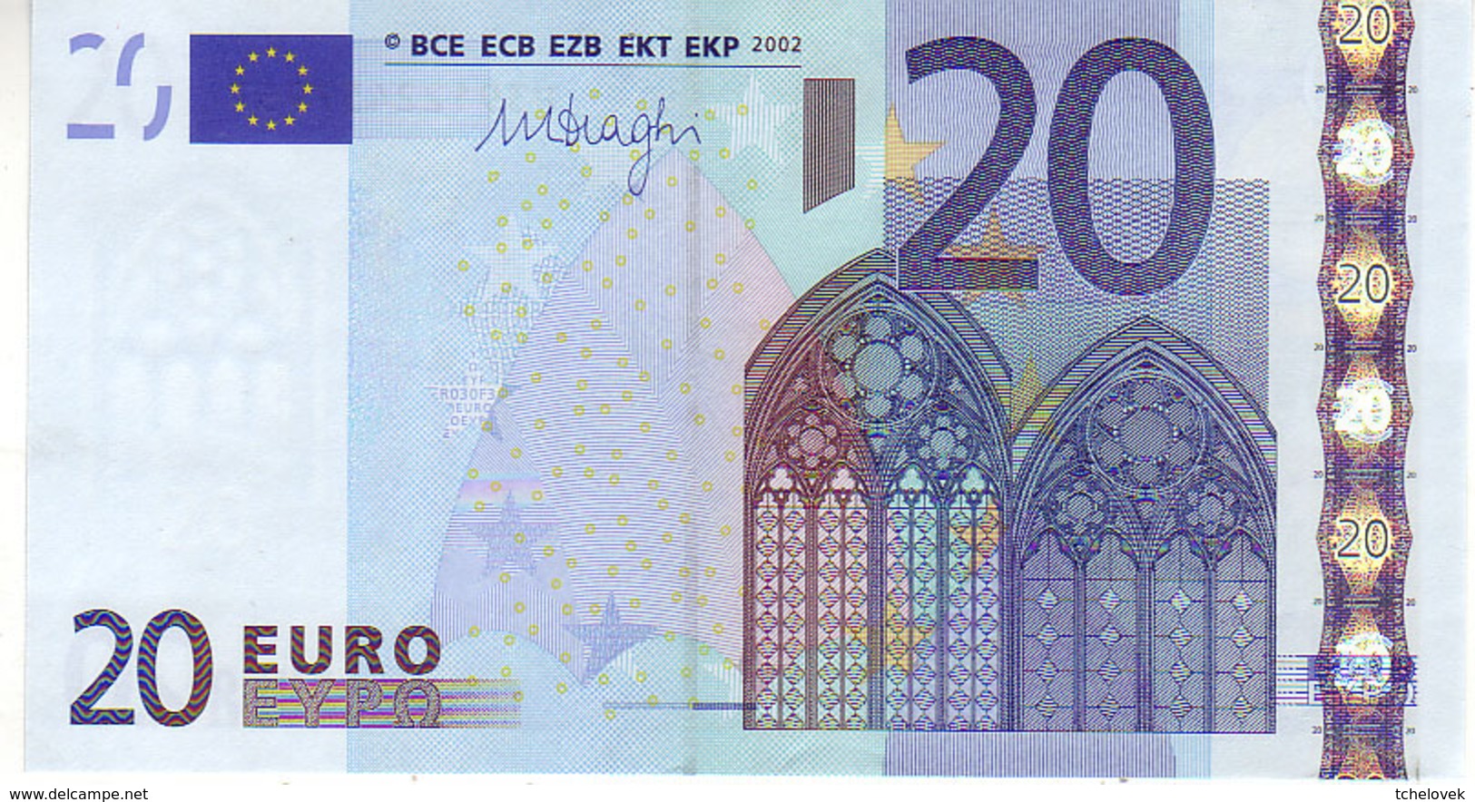 (Billets). 20 Euros 2002 Serie P, R030F3, N° P 39122457949,  Signature 3 Mario Draghi UNC - 20 Euro