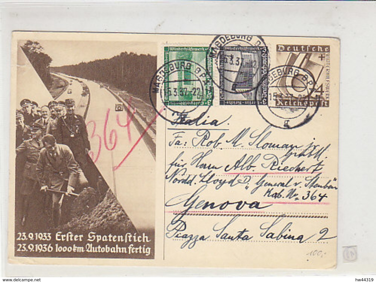 P263 Mit 635, 636 Von MAGDEBUURG 15.3.37 Nach Genua/Italien Norddeutscher Lloyd GENERAL V. STEUBEN ... - Briefe U. Dokumente