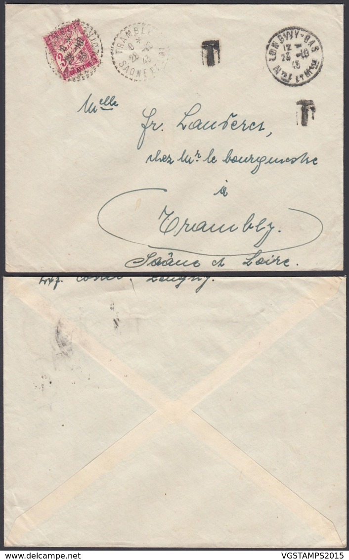 FRANCE  LETTRE 1943 TAXE YV 42A DE TRAMBLY (4G31338) DC-1645 - 1960-.... Covers & Documents