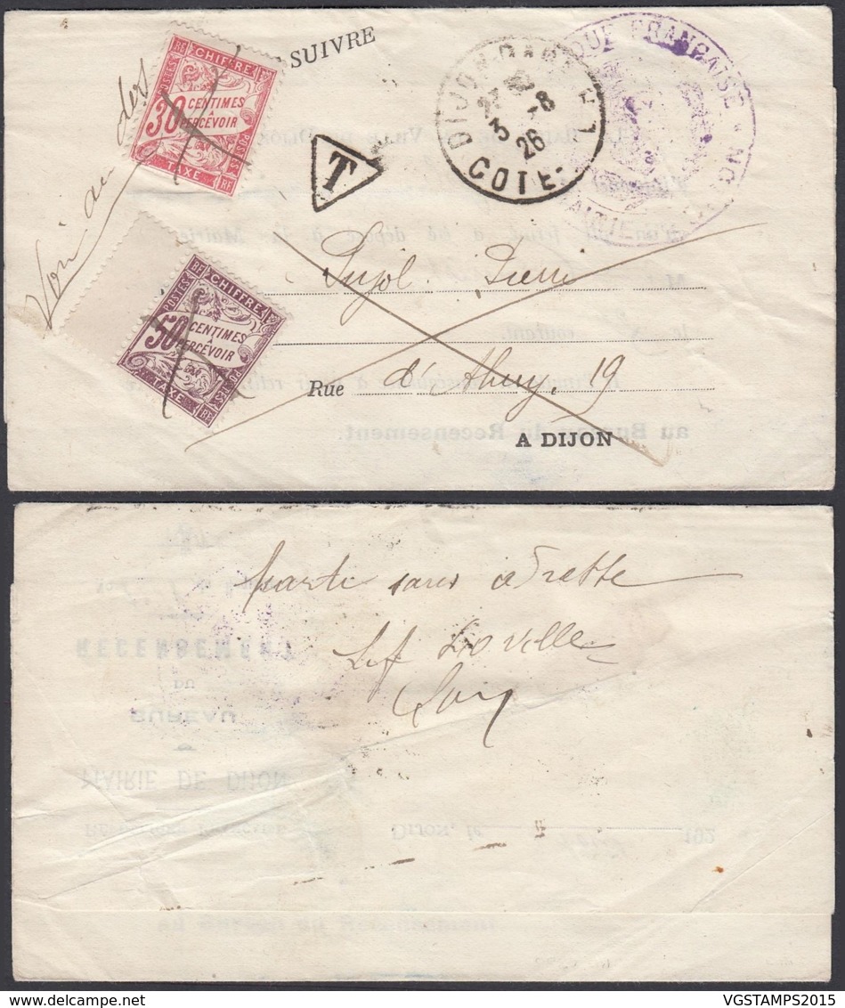 FRANCE BANDE IMPRIME 1926 TAXE YV 33+37 DE ET VERS DIJON (4G31338) DC-1648 - 1960-.... Covers & Documents