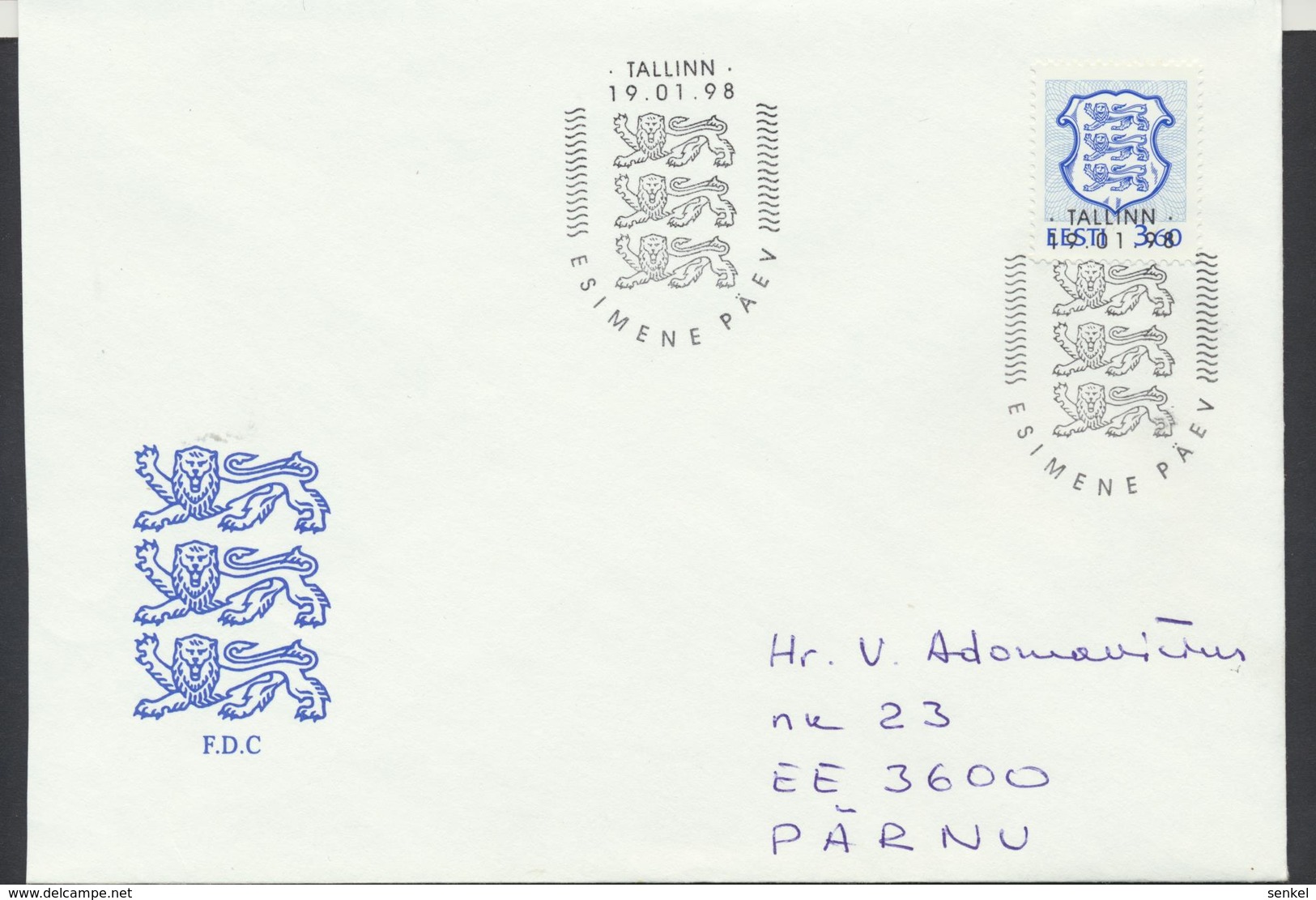 58-11 Estonia Tallinn FDC 19.01.1998 From Post Arrival Postmark - Estonie