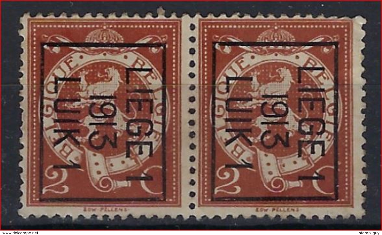 Preo TYPO Nr. 43 B  (2x) - "  LIEGE 1  1913 LUIK 1 "  ROLLER PRECANCELS - Handrol Preo's - Préos à Roulette ! - Typo Precancels 1912-14 (Lion)