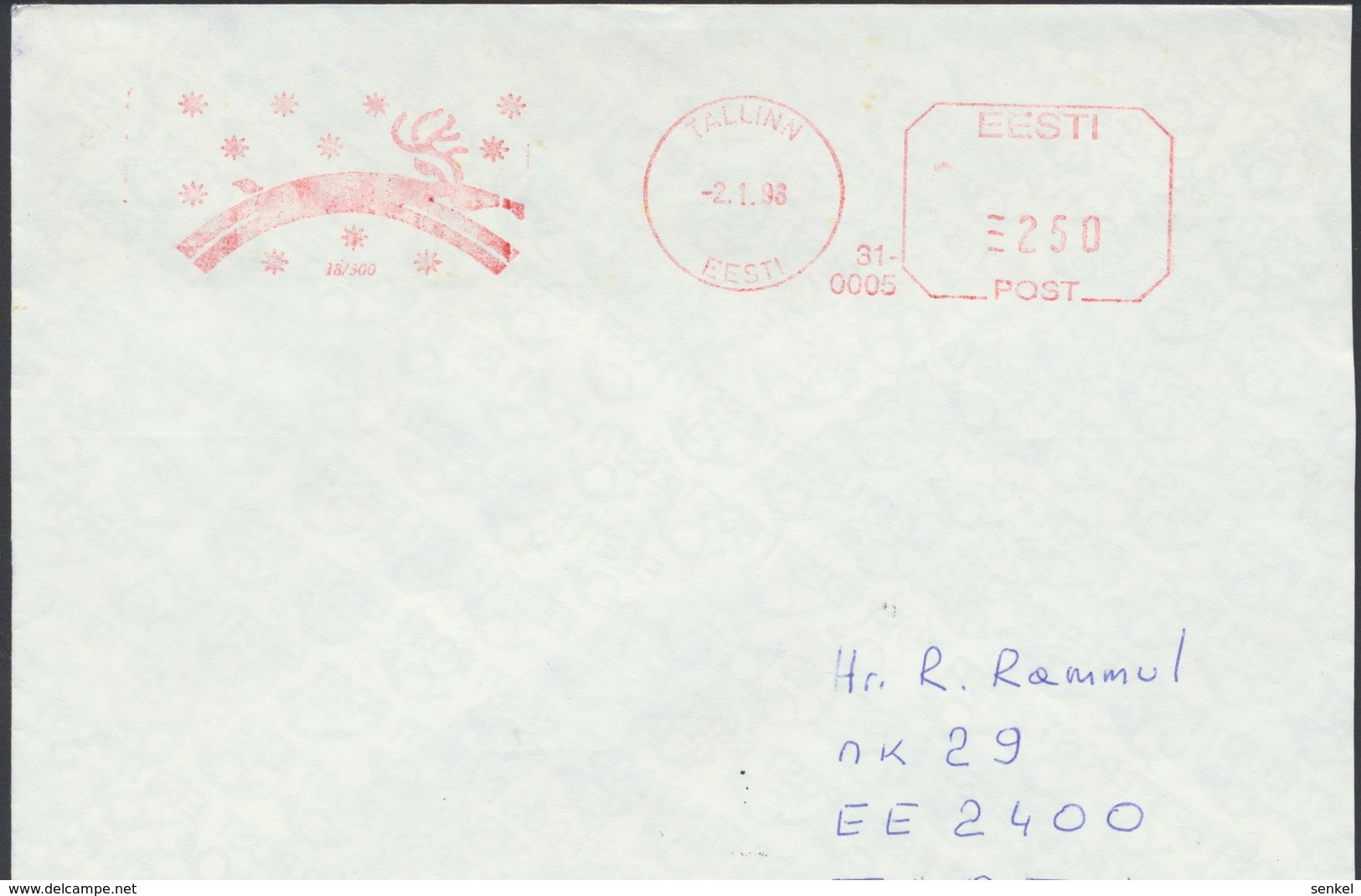 58-20 Estonia Tallinn Cover 02.01.1998 From Post Arrival Postmark - Estland