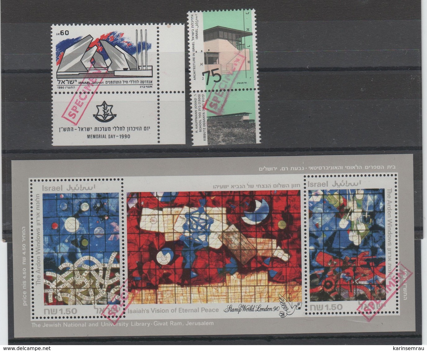 Israel , Ein Block Und 2 Marken Mit Specimen Aufdruck - Non Dentelés, épreuves & Variétés