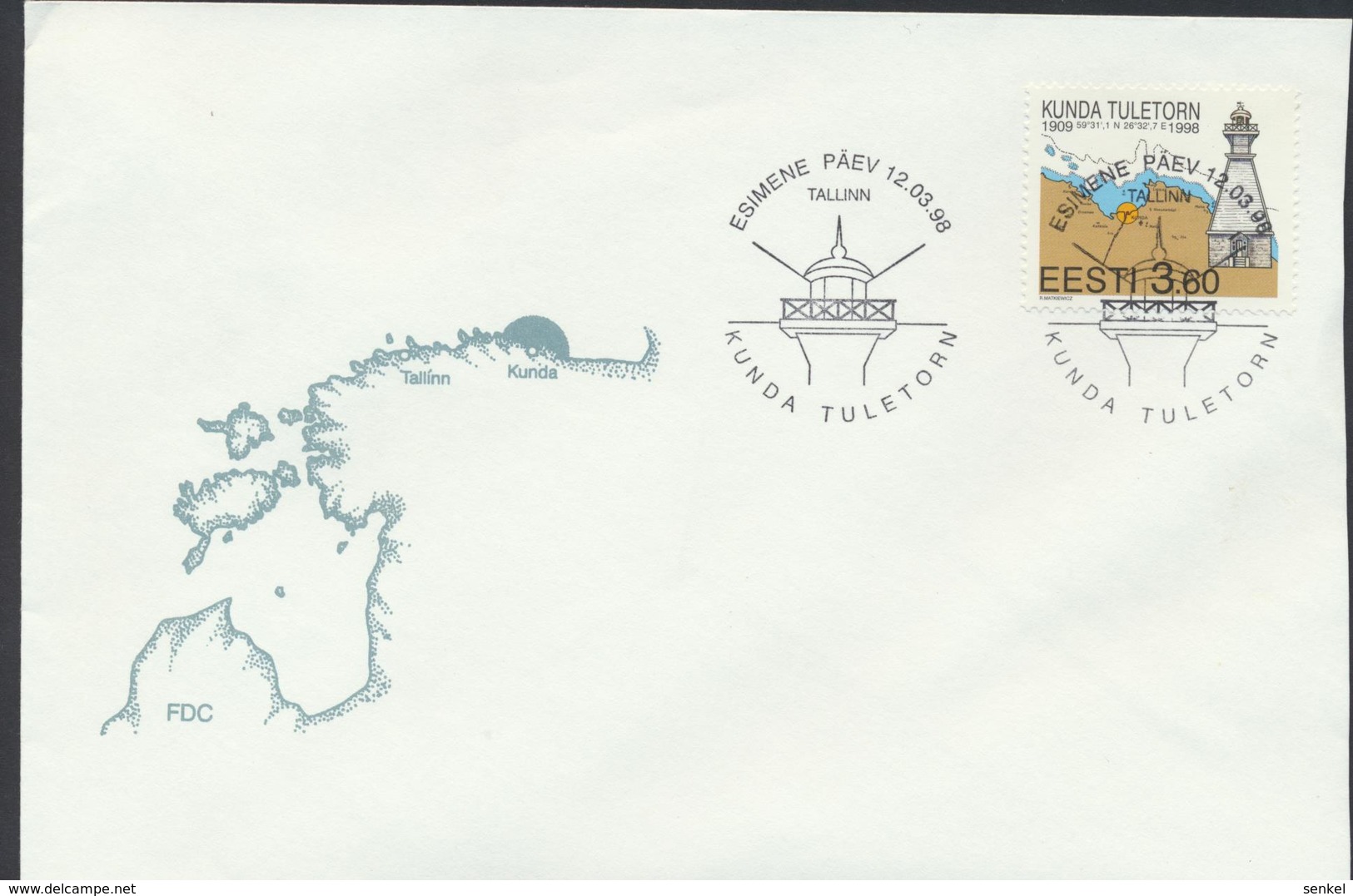 58-36 Estonia Tallinn FDC Kunda Lighthouse  12.03.1998 - Estonie