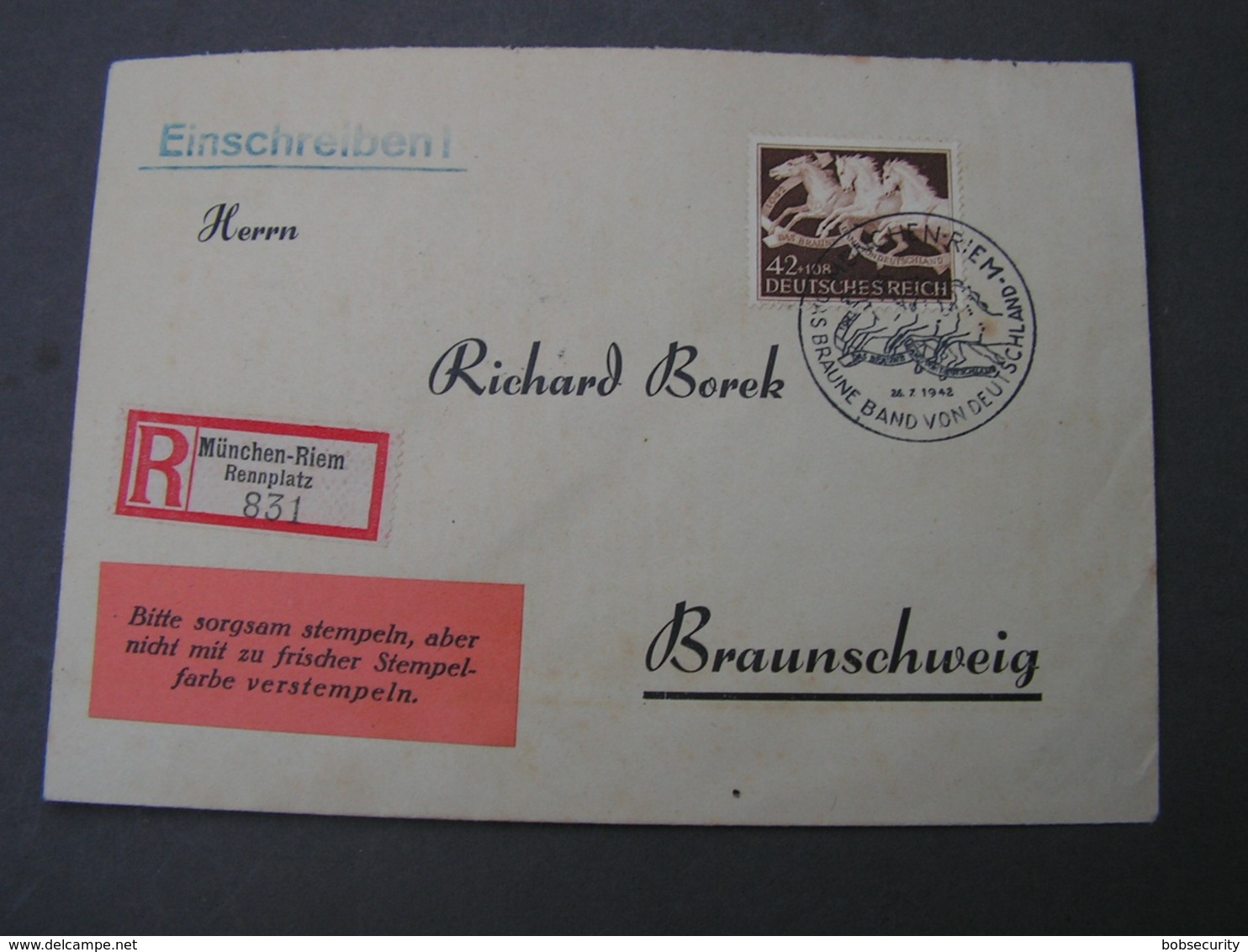 Borek Brief  Aus Riem Rennplatz  SST Pferde Braune Band .. 1942 - Briefe U. Dokumente