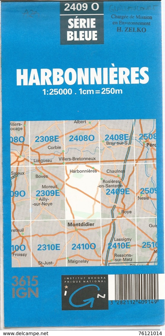 Carte IGN Harbonnières 1/25000 Hangest - Cartes Topographiques