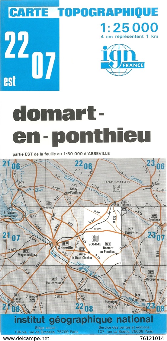 Carte IGN Domart En Ponthieu 1/25000 Somme - Cartes Topographiques